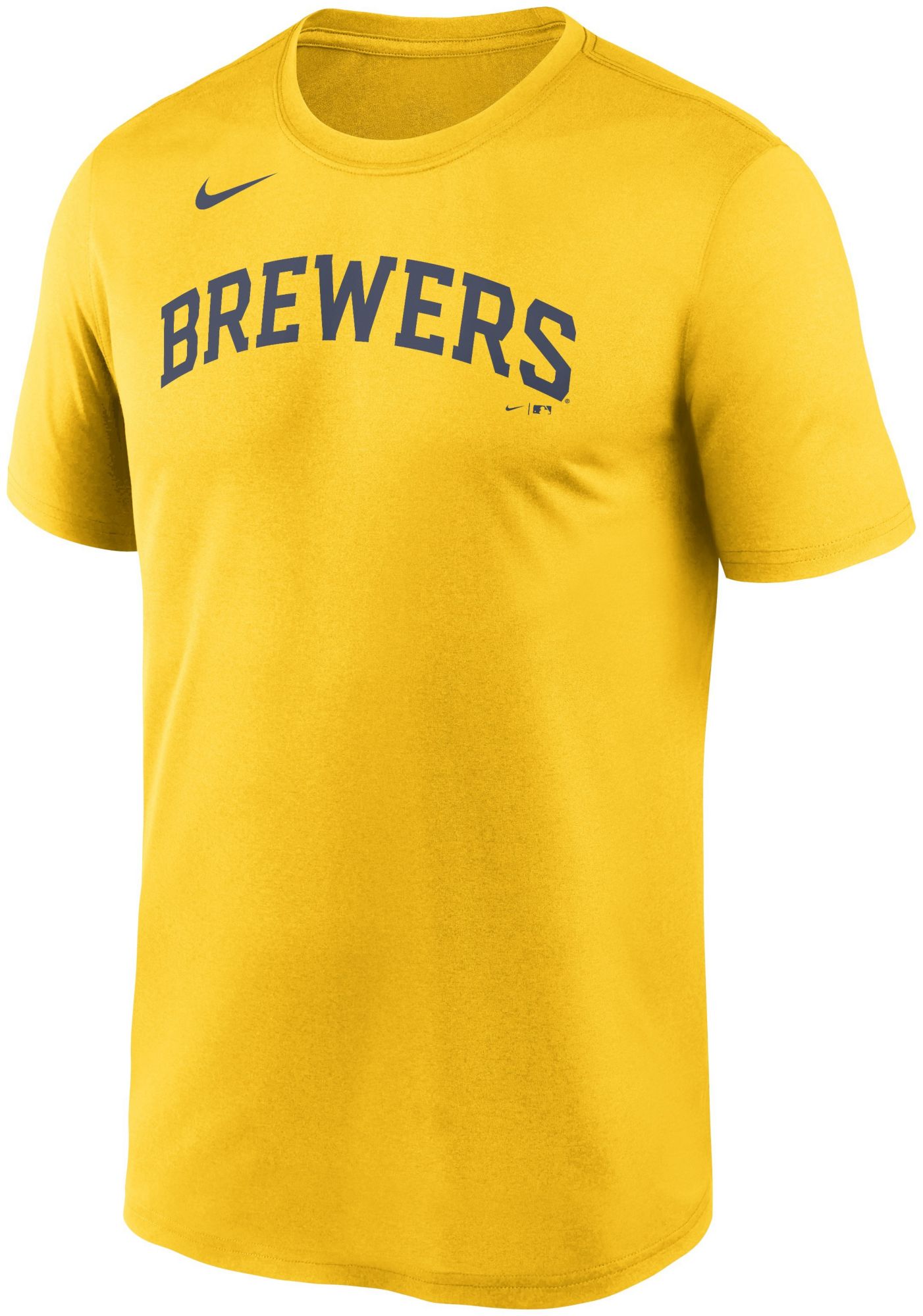 Nike Men's Milwaukee Brewers Yellow Wordmark Legend T-Shirt