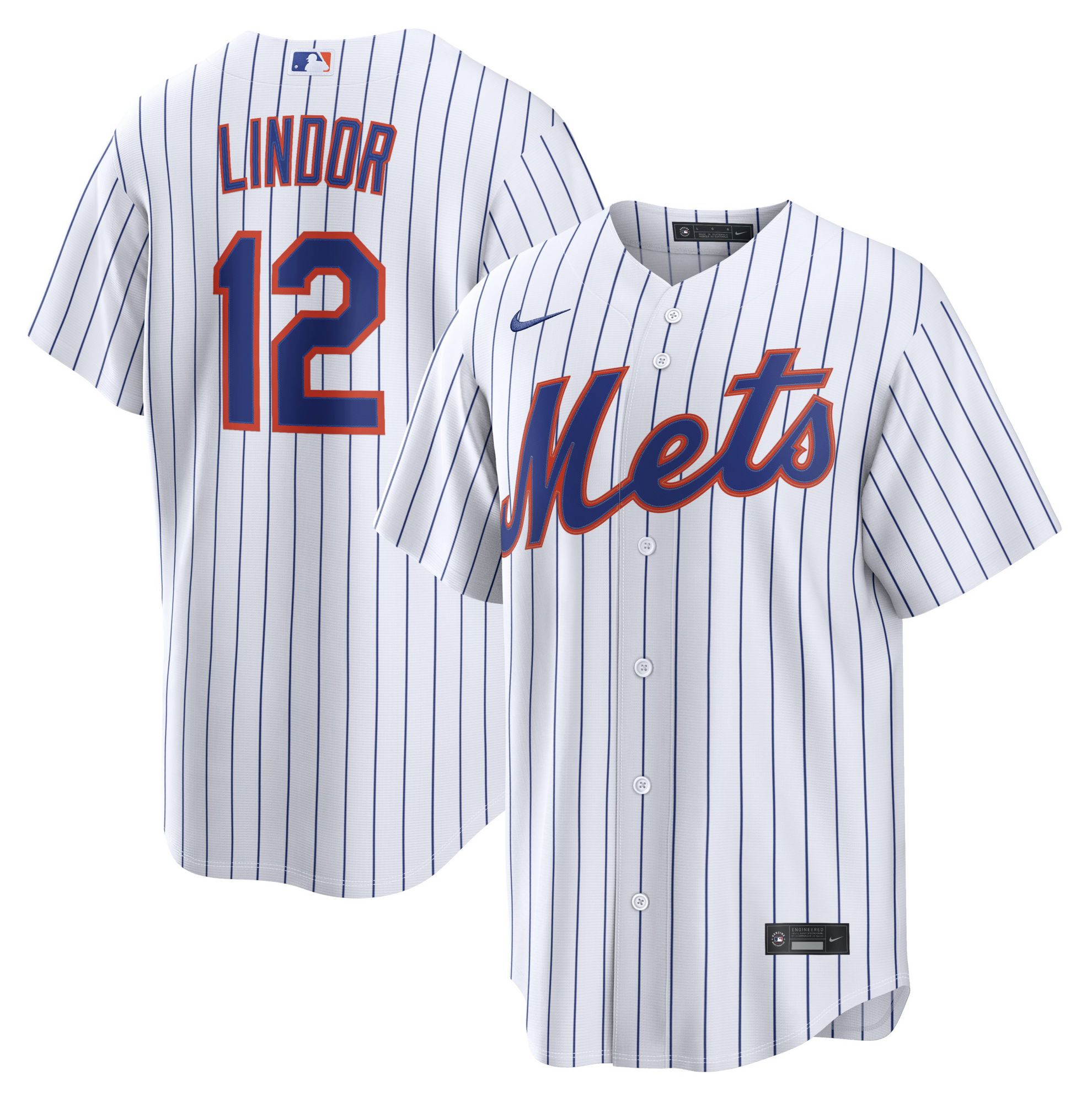 Nike Men's New York Mets Francisco Lindor #12 White Home Replica Jersey