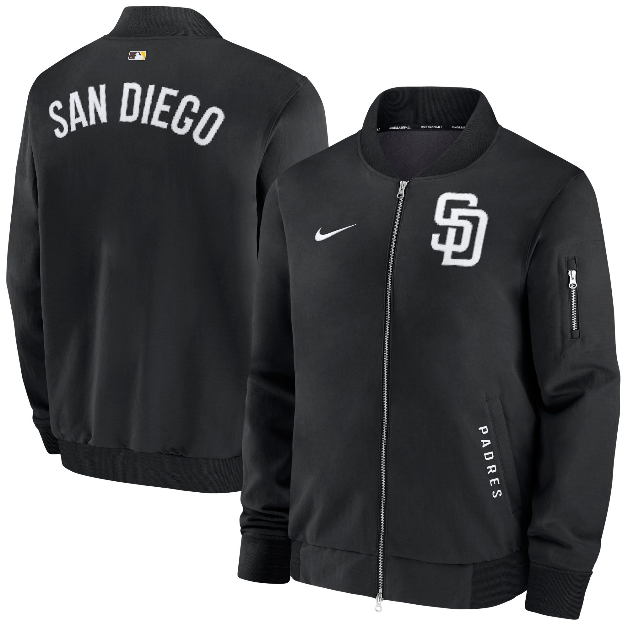 Nike Men's San Diego Padres Black Authentic Collection Bomber Jacket