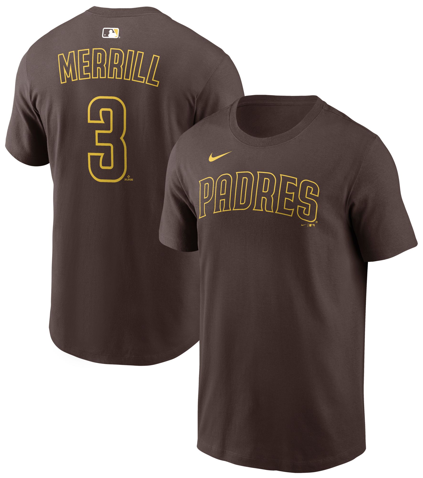 Nike Men's San Diego Padres Jackson Merrill #3 Brown Home T-Shirt