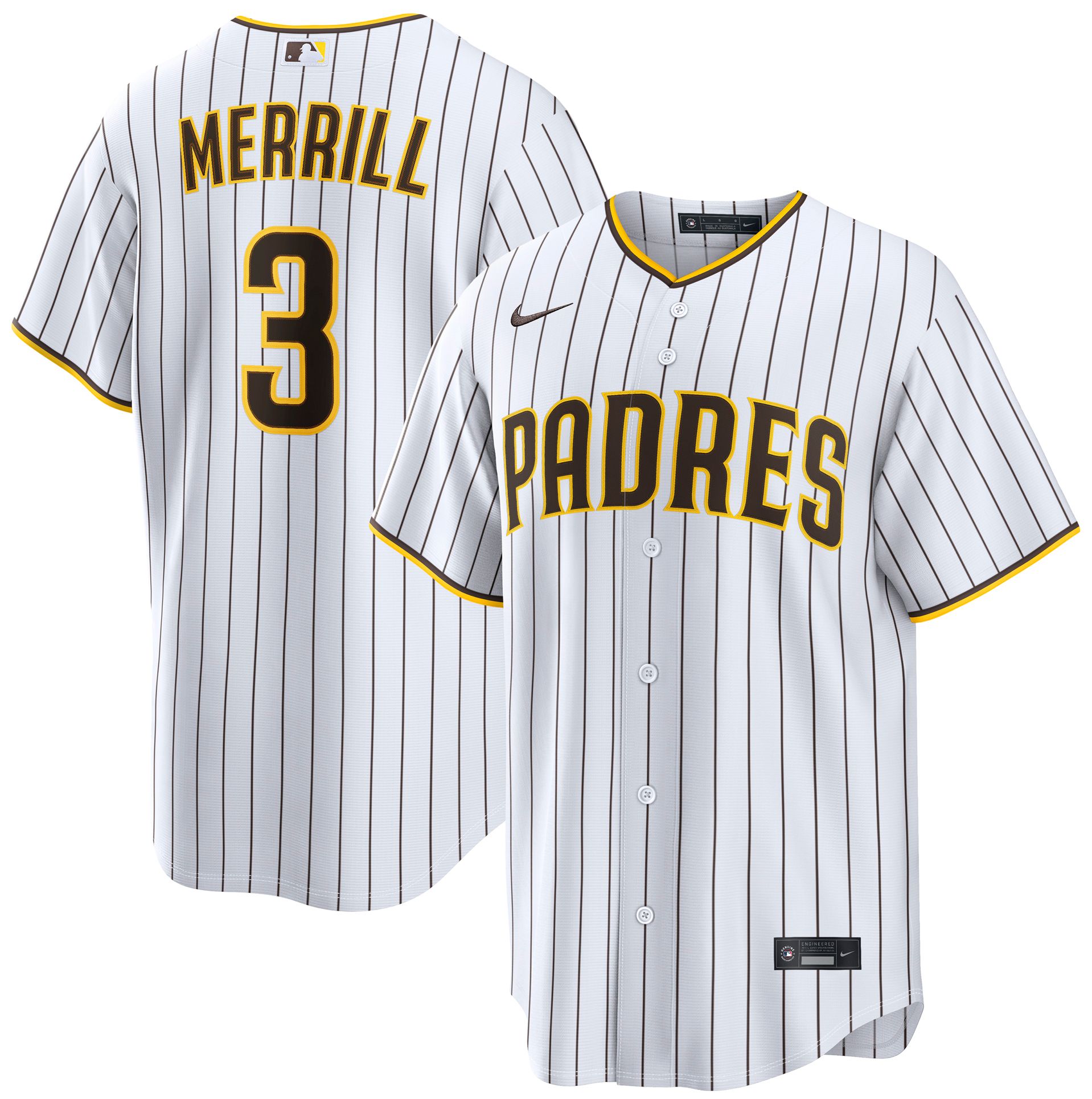 Nike Men's San Diego Padres Jackson Merrill #3 White Home Replica Jersey
