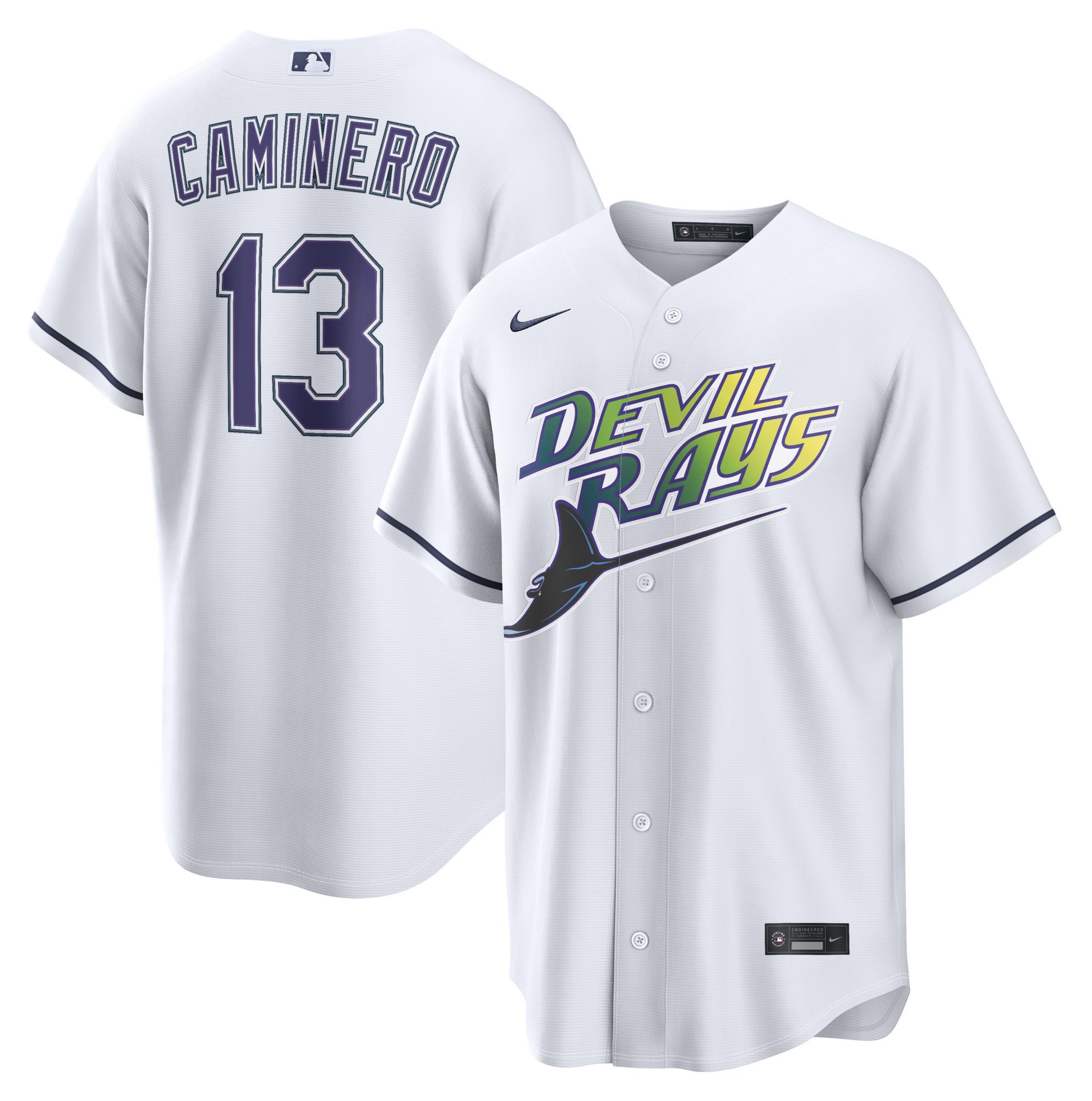 Nike Men's Tampa Bay Rays White Junior Caminero #13 Alternate Replica Jersey