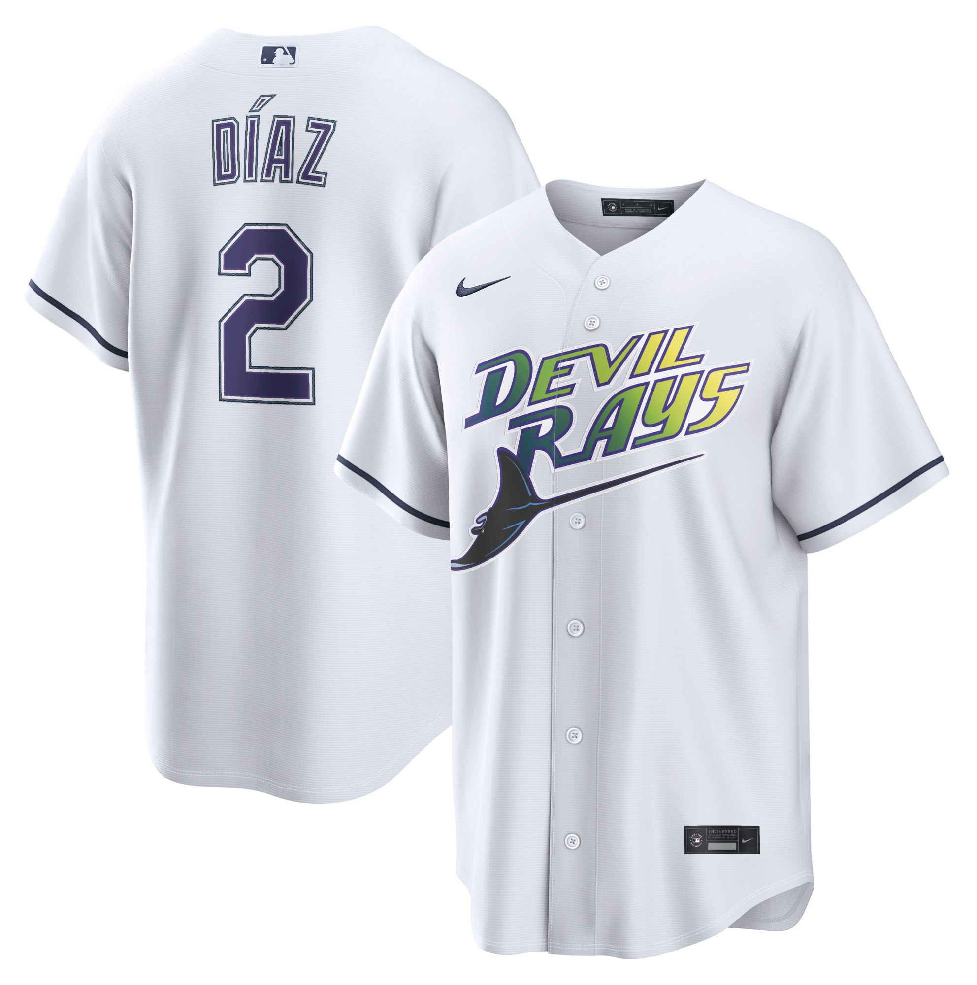 Nike Men's Tampa Bay Rays Yandy Diaz #2 White Alternate 2 Replica Jersey