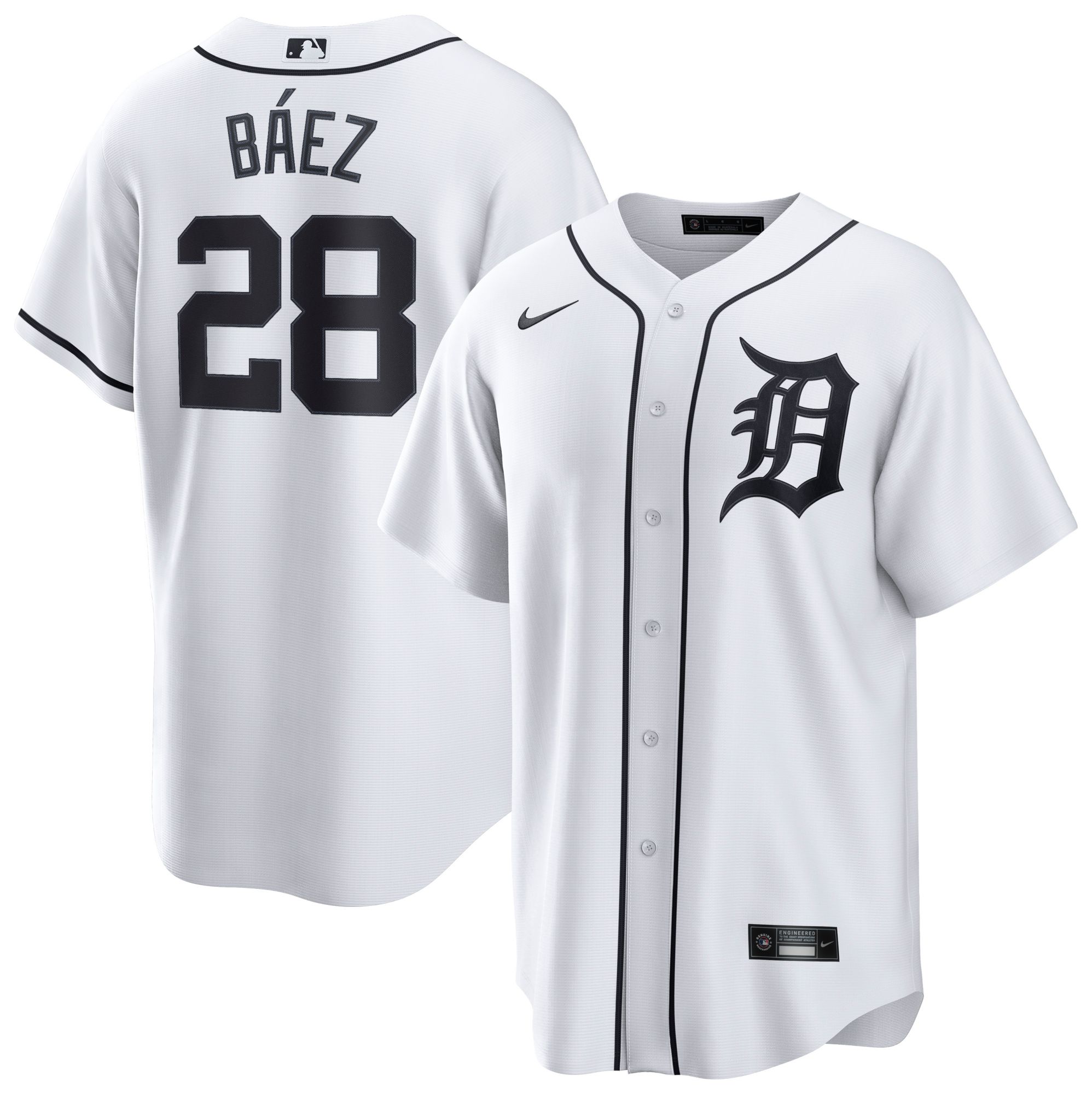 Nike Men's Detroit Tigers Javier Baez #28 White Home Replica Jersey