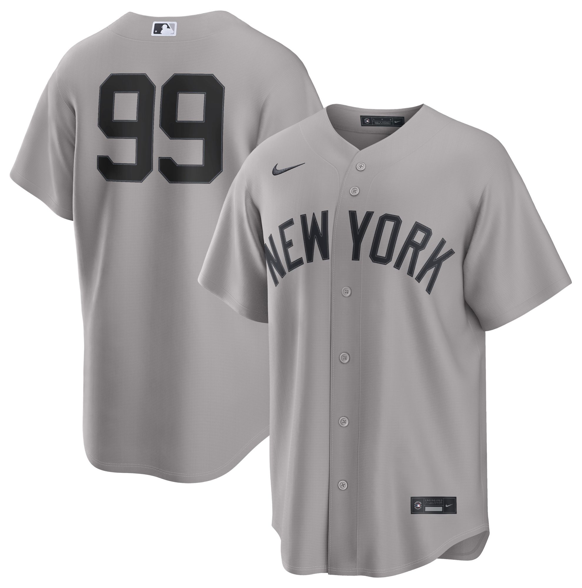 Nike Men's New York Yankees Gray Aaron Judge #99 Road Replica Jersey
