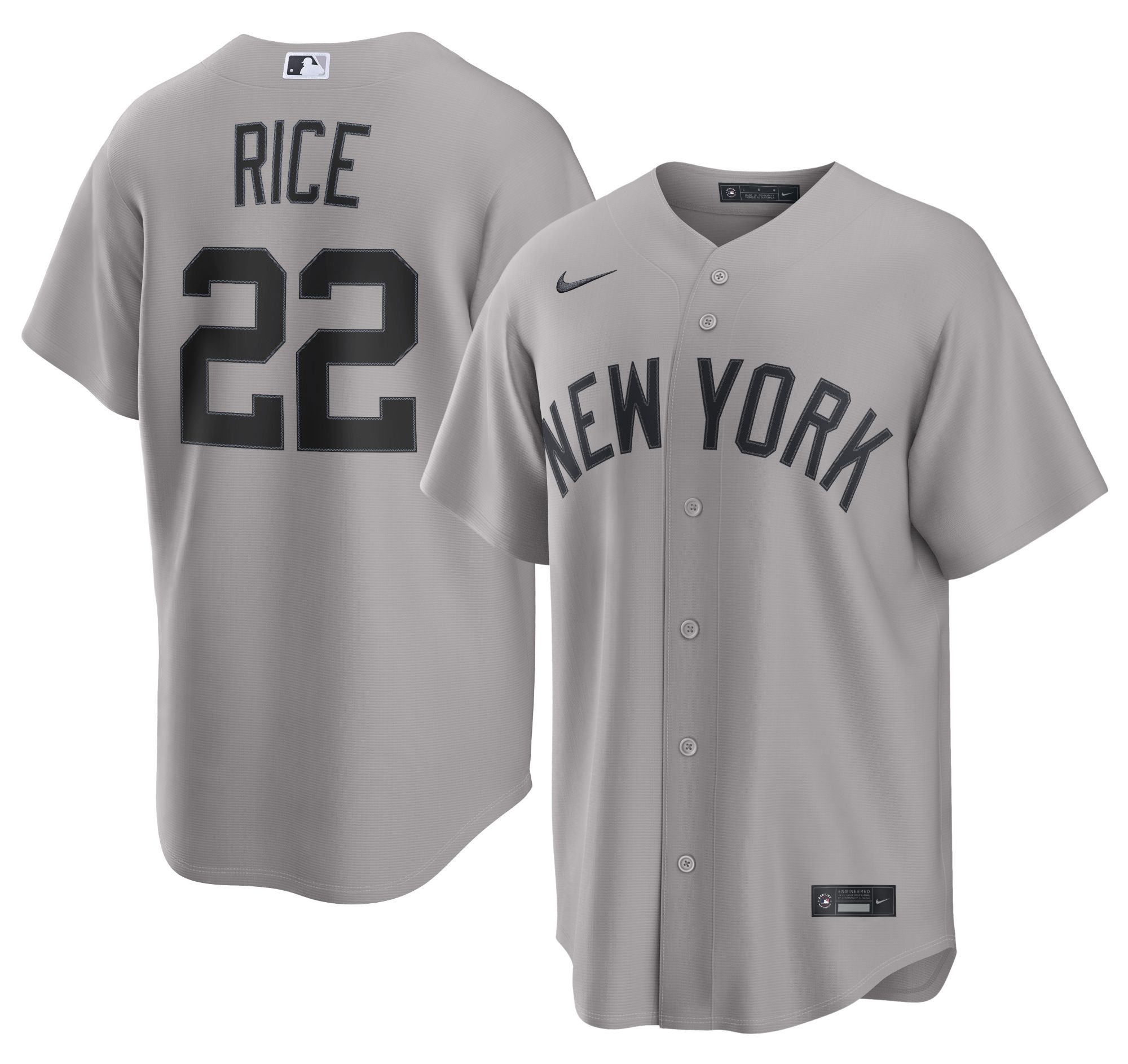 Nike Men's New York Yankees Grey Ben Rice #22 Road Replica Jersey