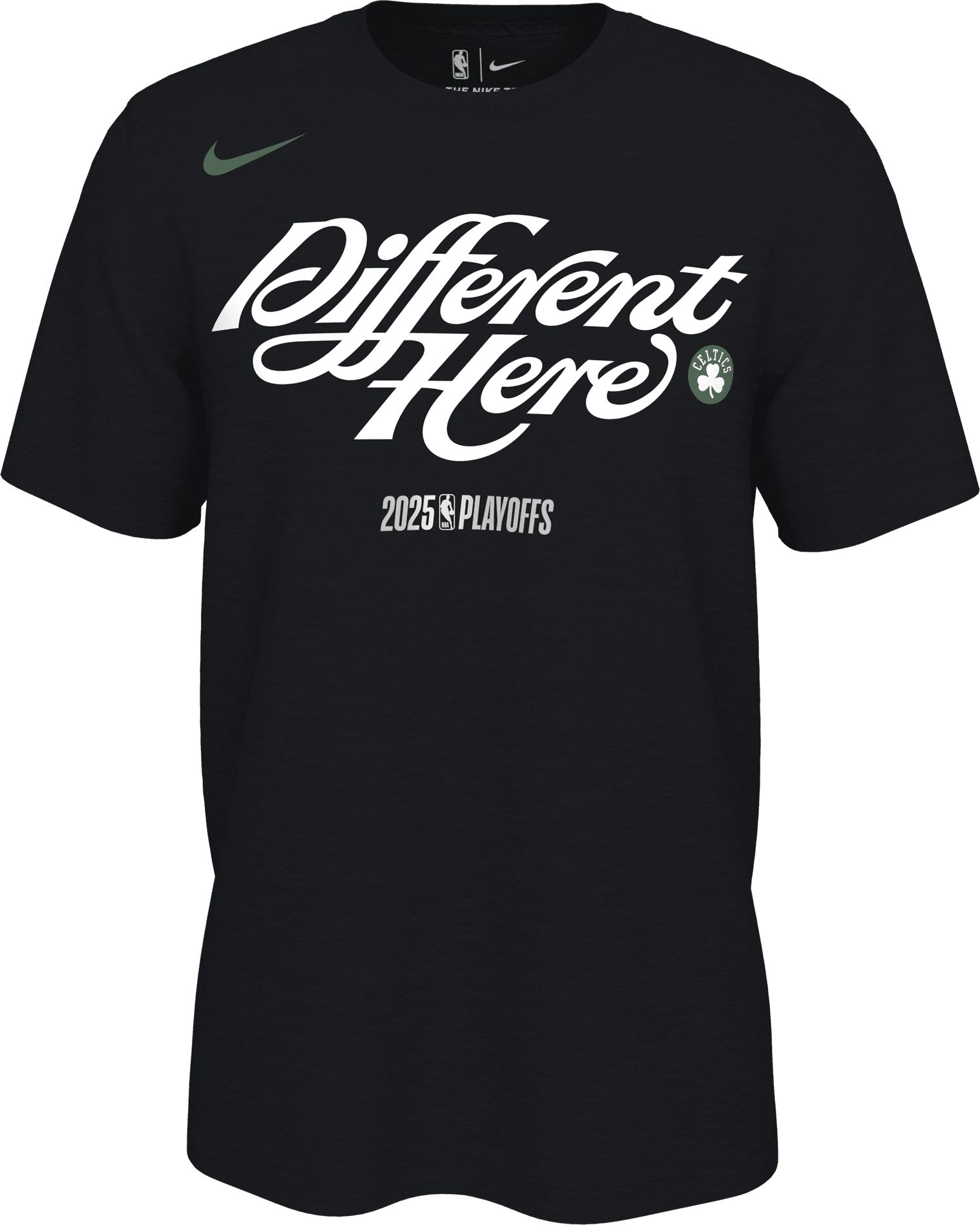 Nike Adult 2024-25 NBA Playoffs Boston Celtics "Different Here" Mantra Black T-Shirt