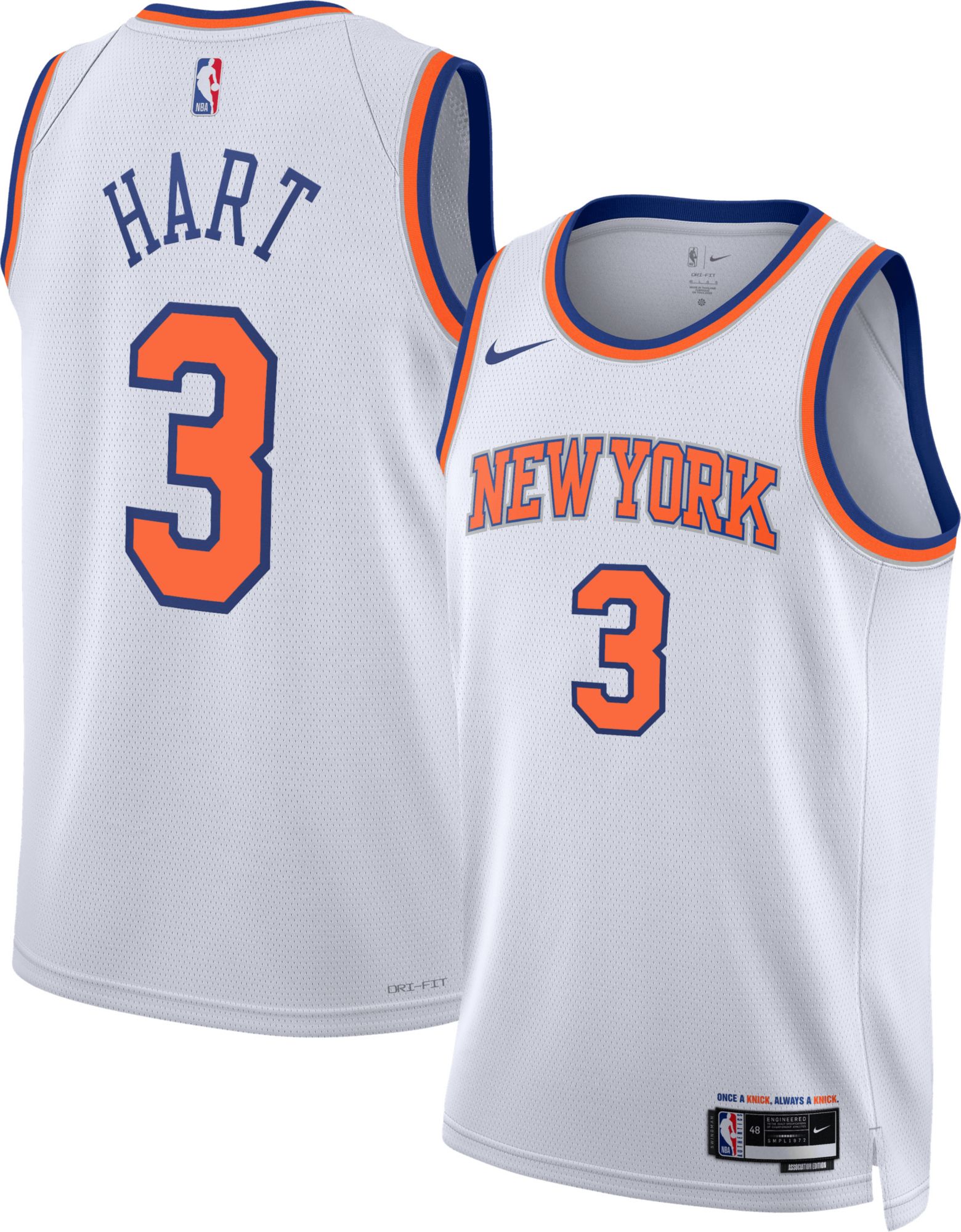 Nike Adult New York Knicks Josh Hart #3 White Swingman Association Jersey