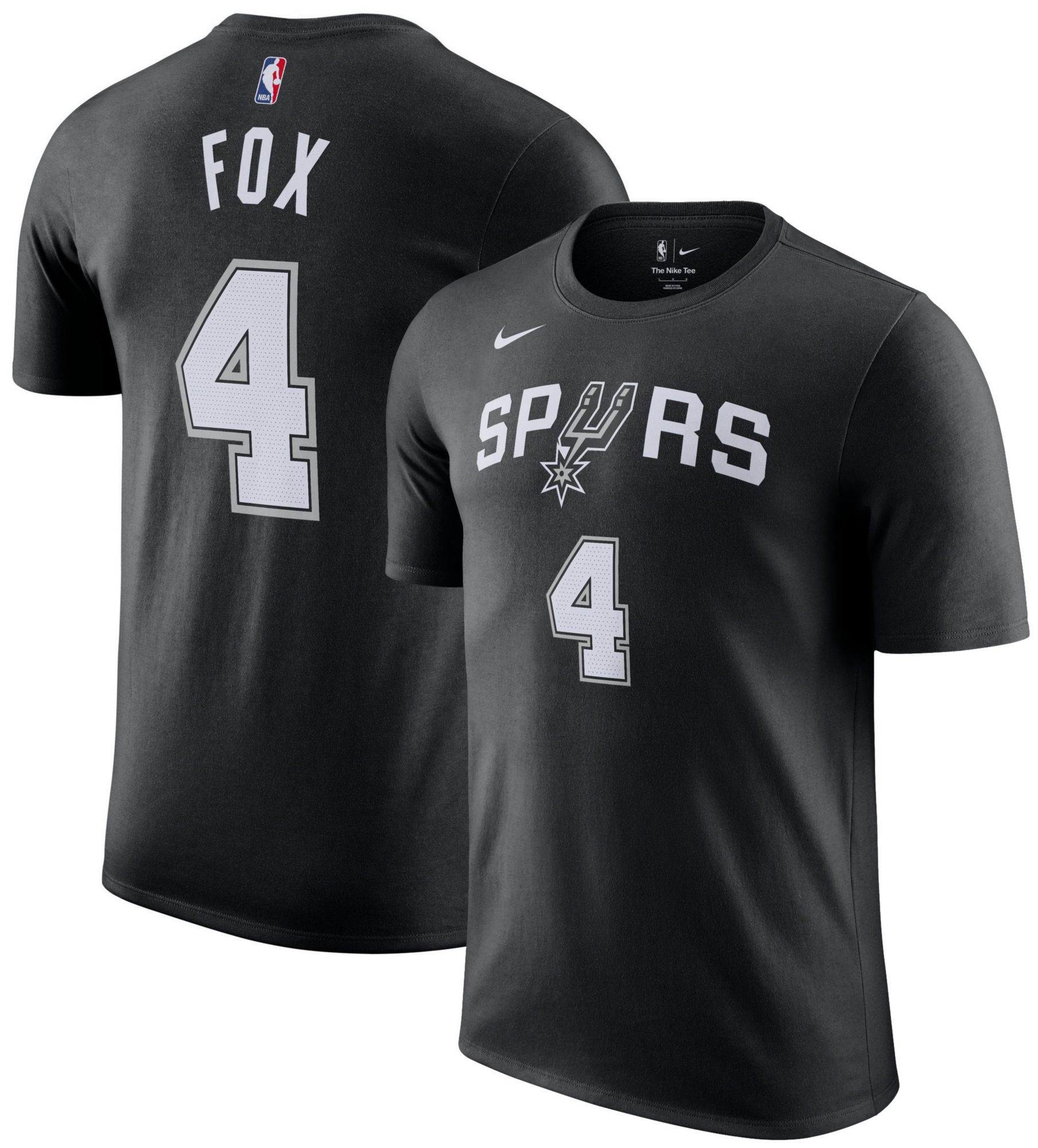 Nike Men's San Antonio Spurs De'Aaron Fox #4 Black T-Shirt