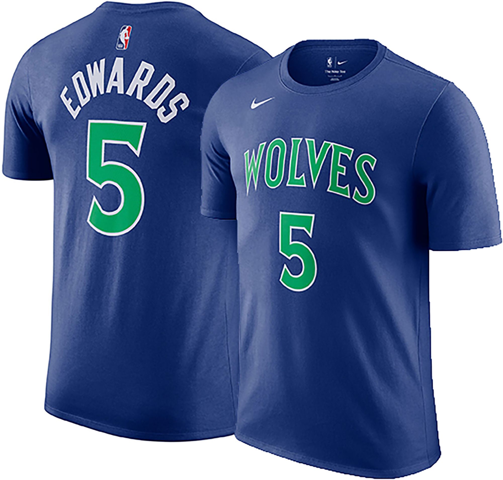 Nike Men's Minnesota Timberwolves Anthony Edwards #5 Blue Icon T-Shirt, Medium, Black