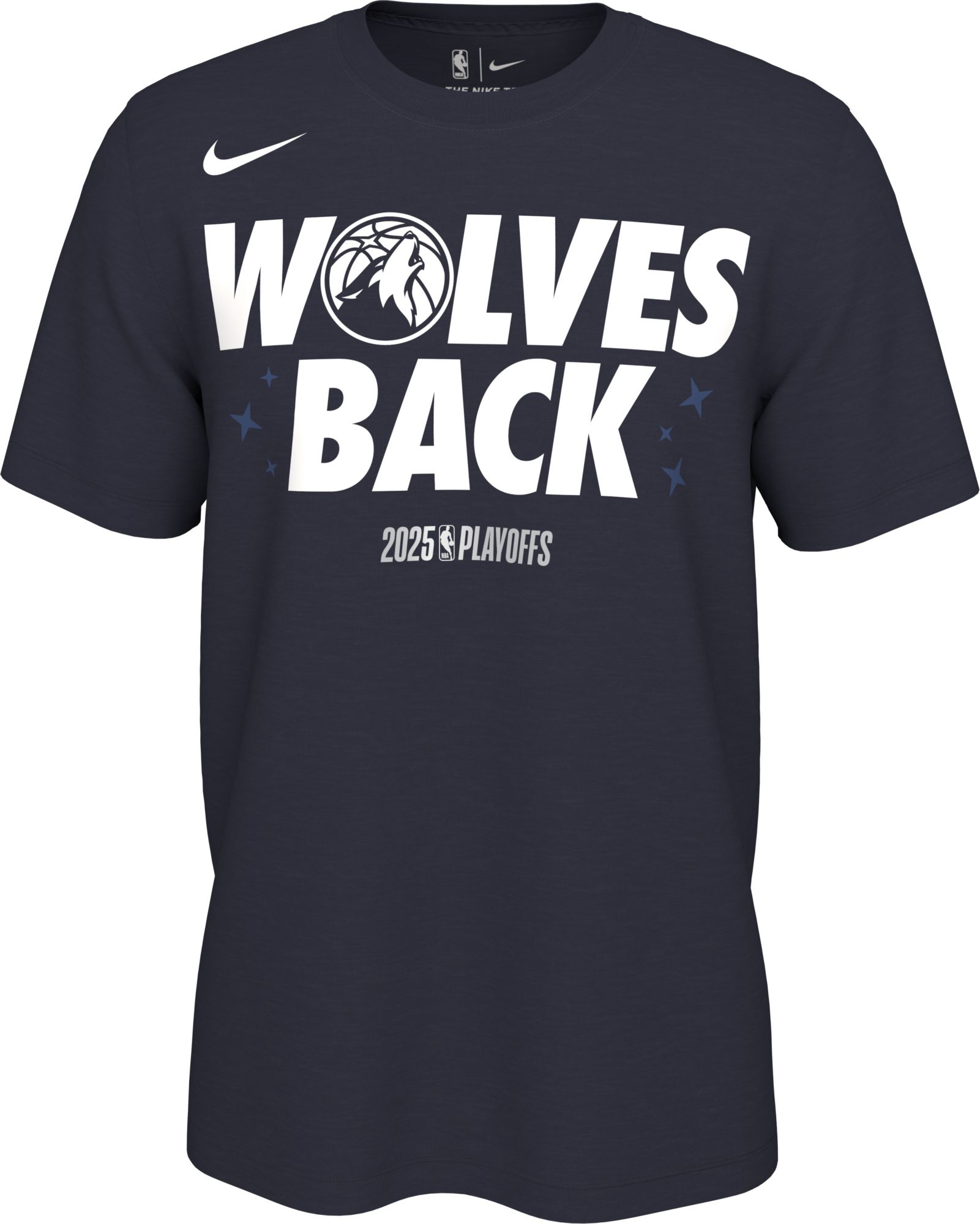 Nike Adult 2024-25 NBA Playoffs Minnesota Timberwolves "Wolves Back" Mantra Navy T-Shirt