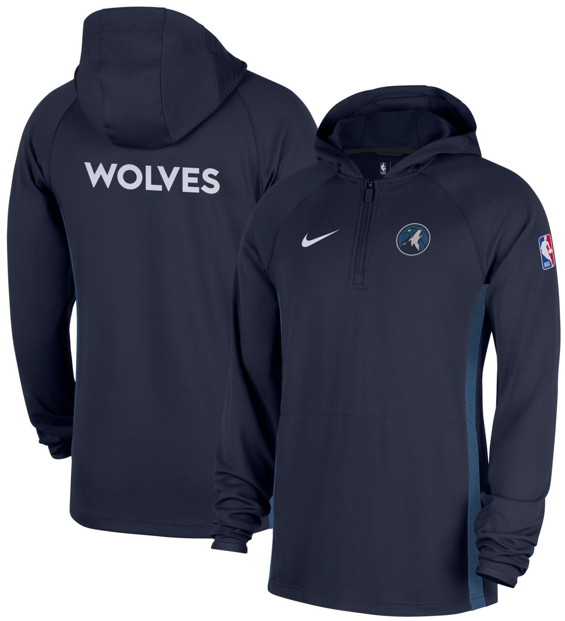 Nike Men's Minnesota Timberwolves Navy On Court Zone Warmup Quarter-Zip Hoodie