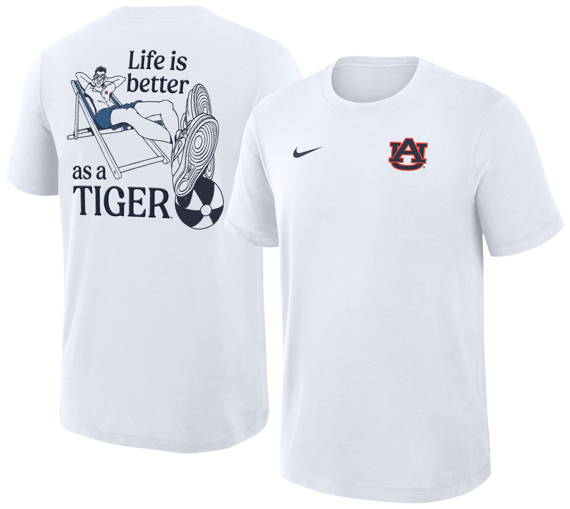 Nike Adult Auburn Tigers Life 2-Hit White T-Shirt, Men's, XXL