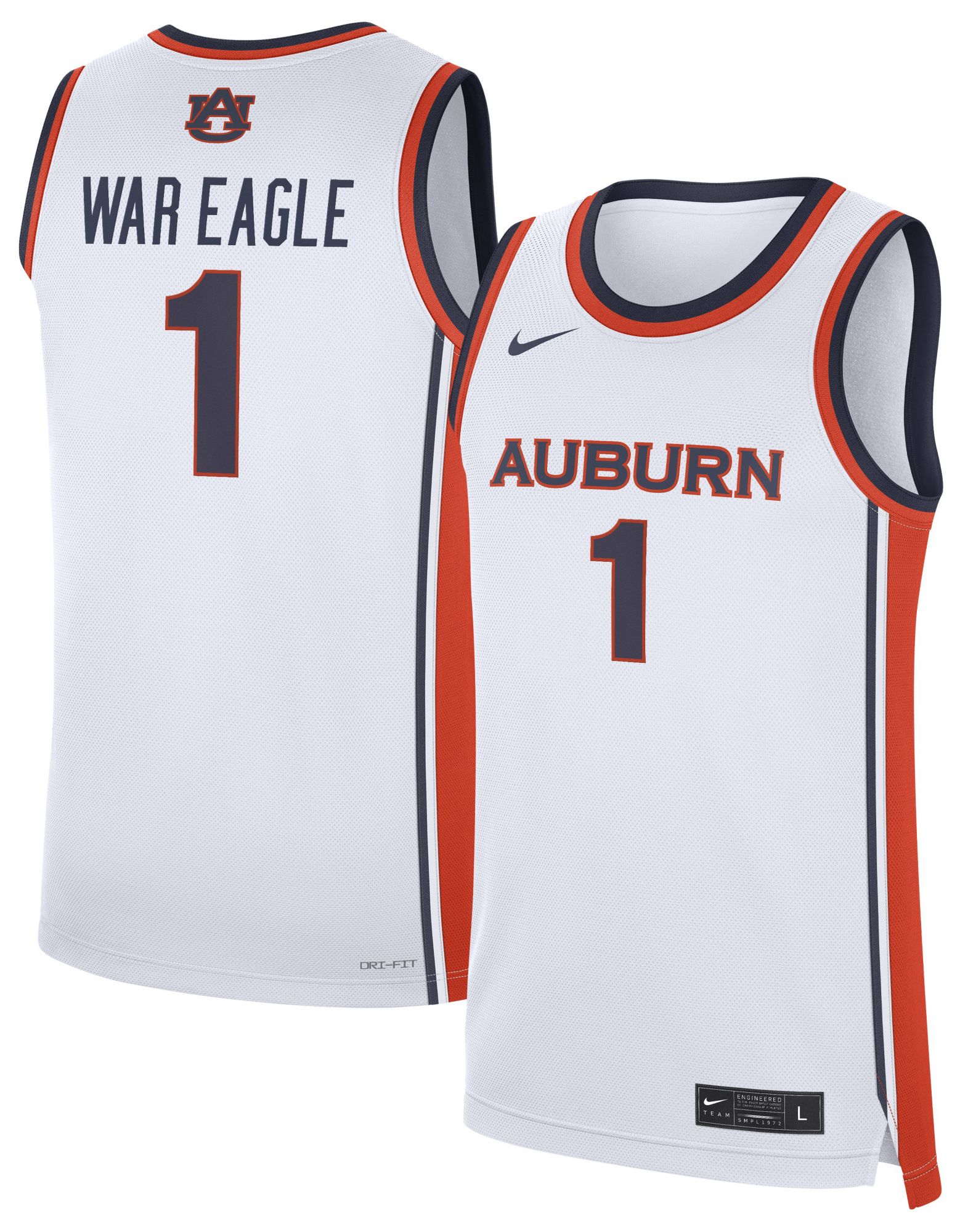 Nike Adult Auburn Tigers White Replica Basketball Jersey