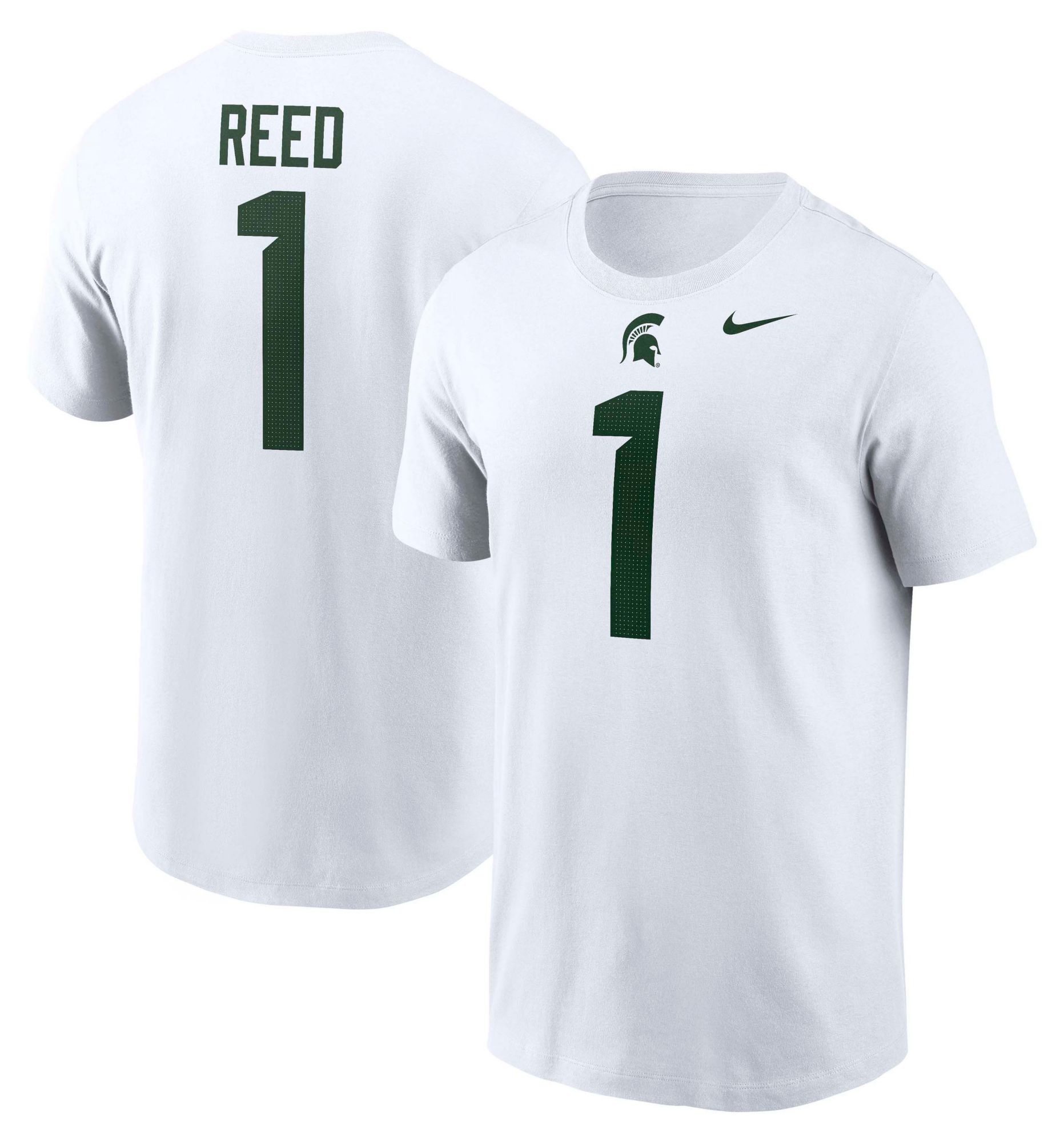 Nike Men's Michigan State Spartans Jayden Reed #1 White T-Shirt
