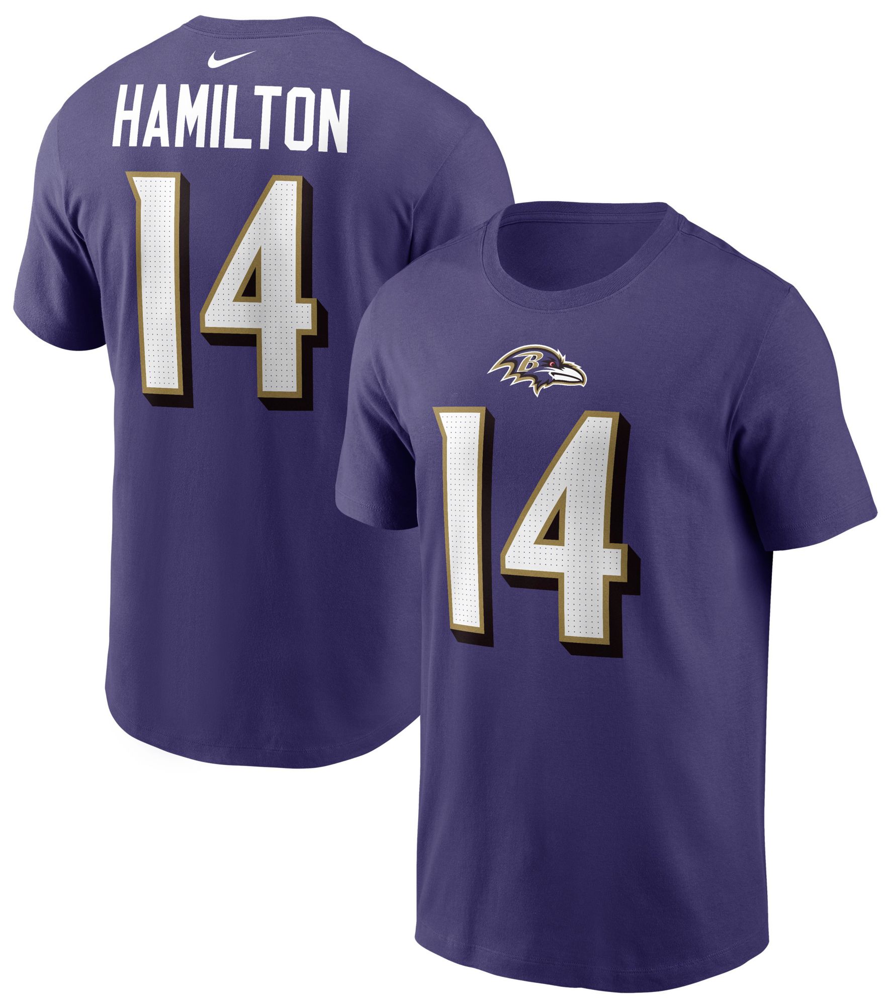 Nike Men's Baltimore Ravens Kyle Hamilton #14 Purple T-Shirt