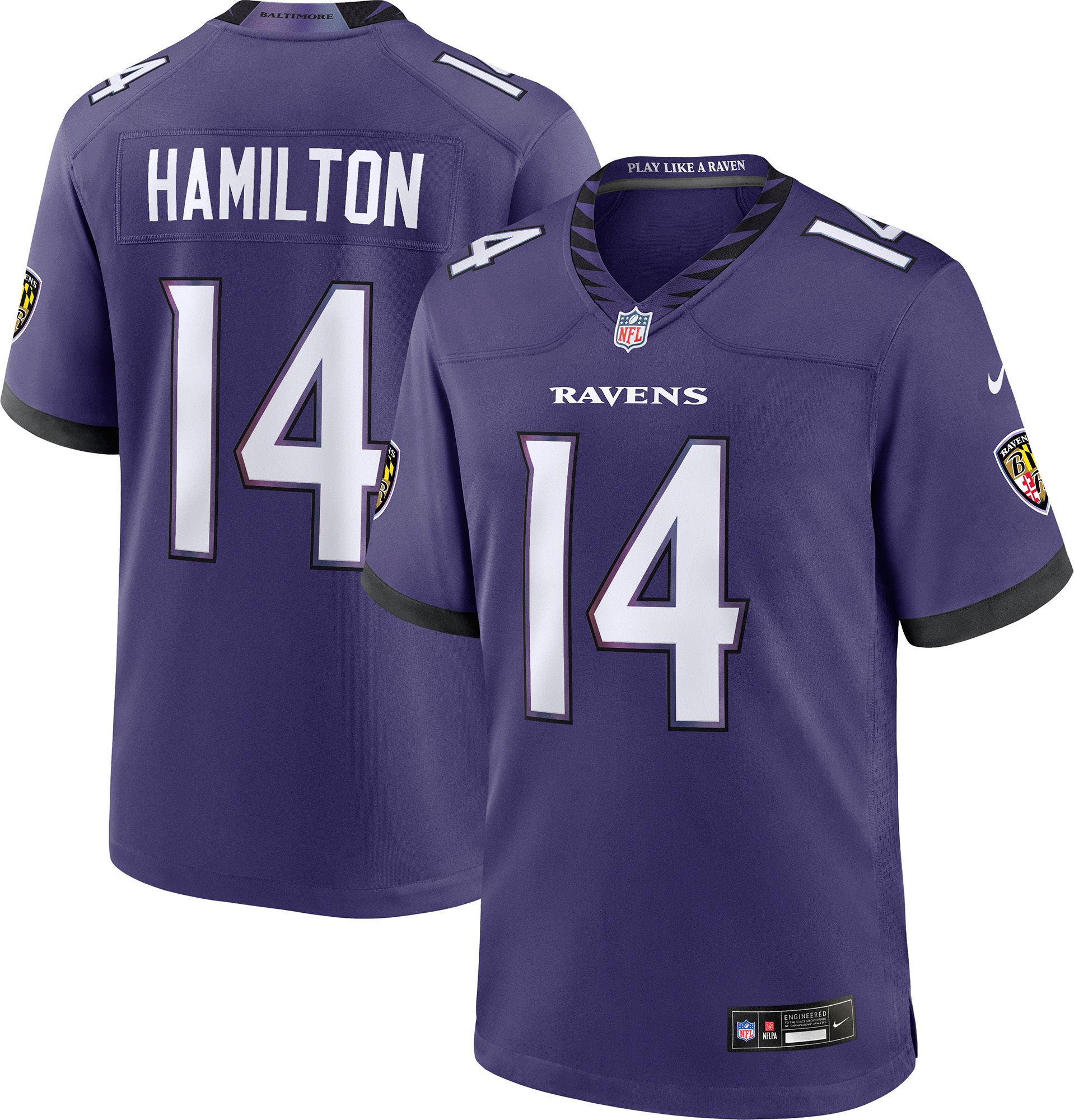Nike Men's Baltimore Ravens Kyle Hamilton #14 Purple Home Game Jersey