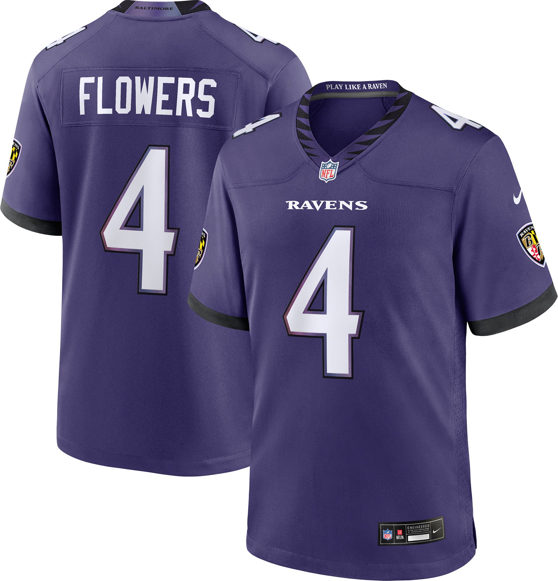 Nike Men's Baltimore Ravens Zay Flowers #4 Purple Home Game Jersey