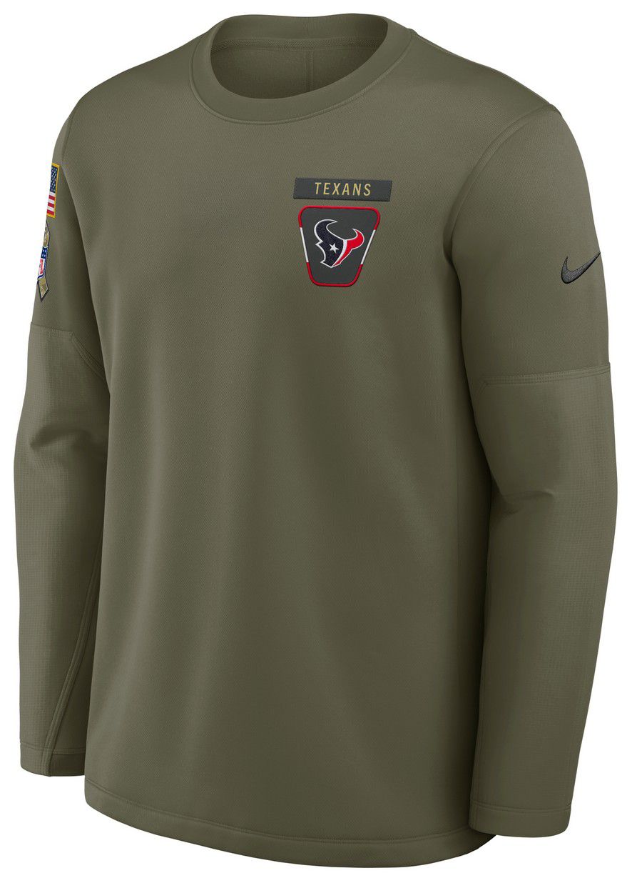 Nike Men's Houston Texans Olive Salute To Service 2025 Coaches Therma-FIT Crew Sweatshirt