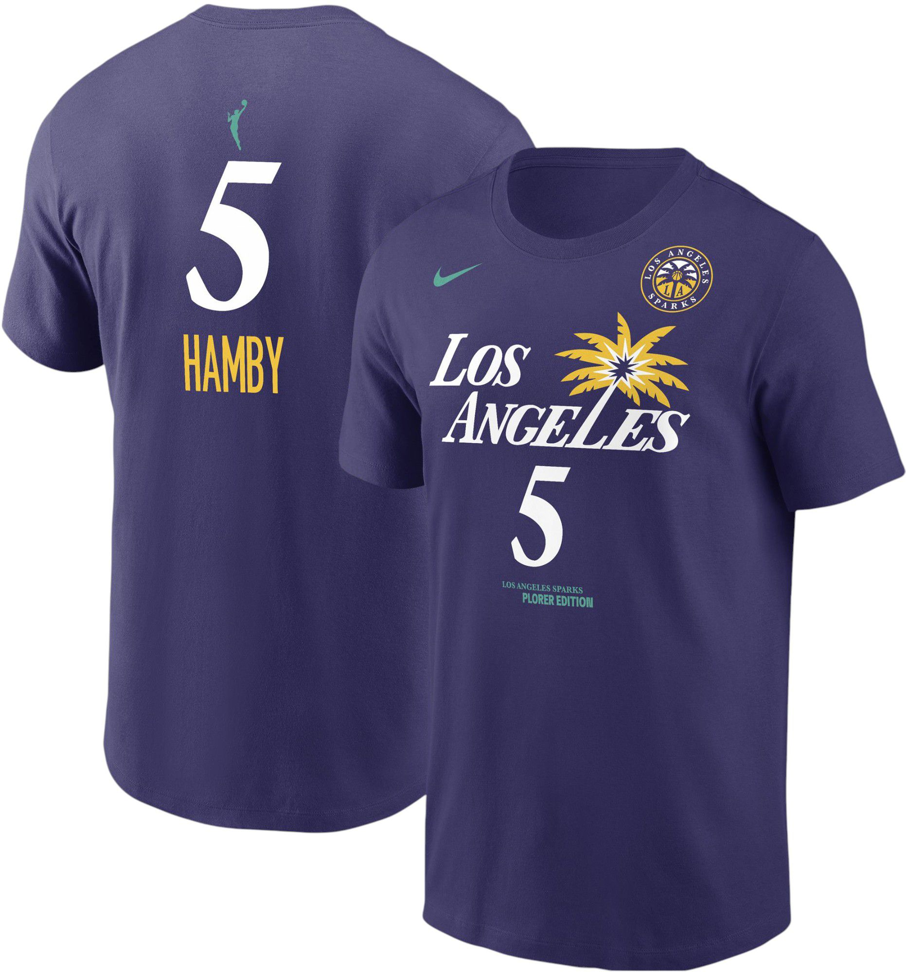 Nike Adult Los Angeles Sparks Dearica Hamby #5 Purple T-Shirt, Men's, Medium