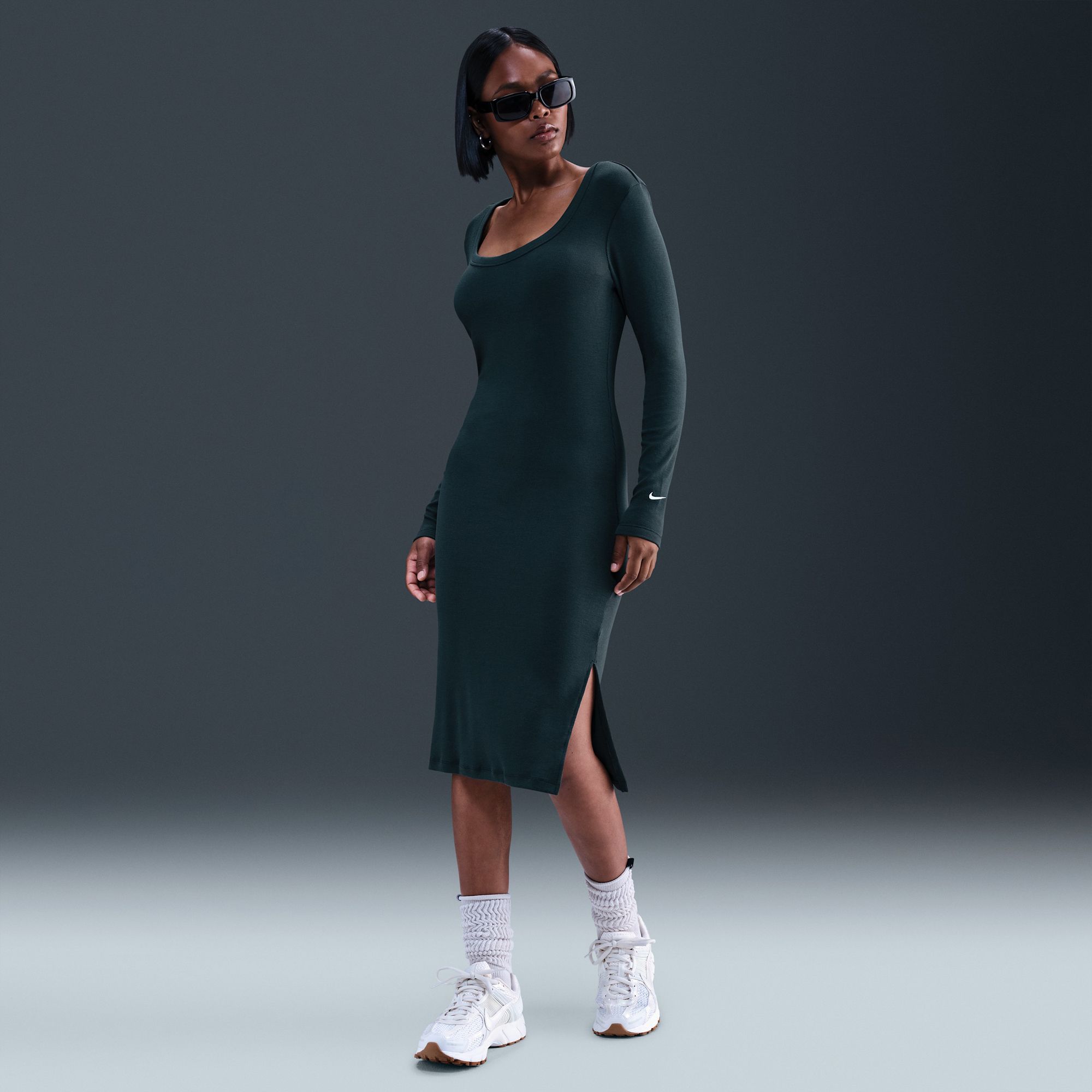 Nike Women's Sportswear Chill Knit Tight Long-Sleeve Midi Mini-Rib Dress