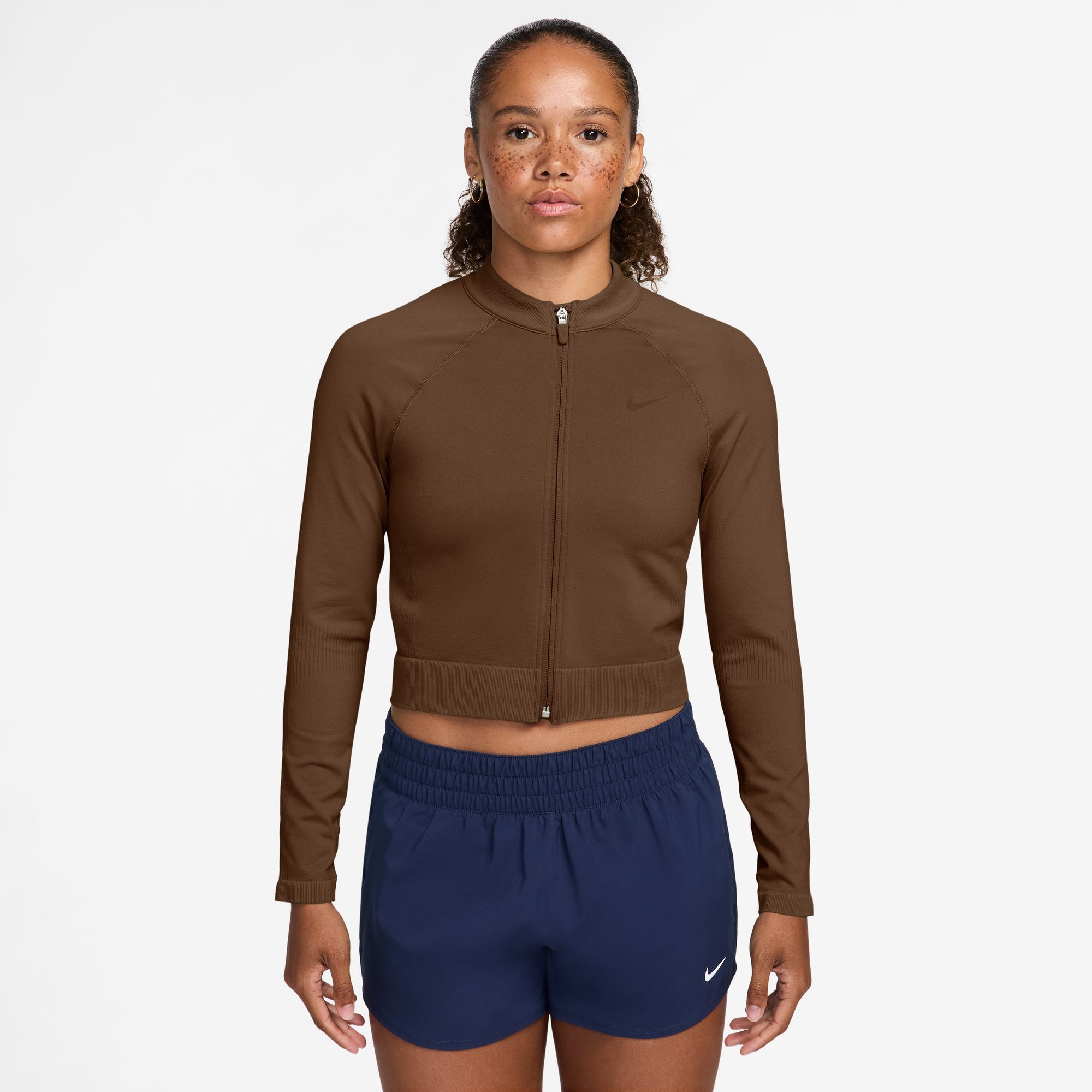 Nike Women's Pro Seamless Full-Zip Training Top, Medium, Cacao Wow