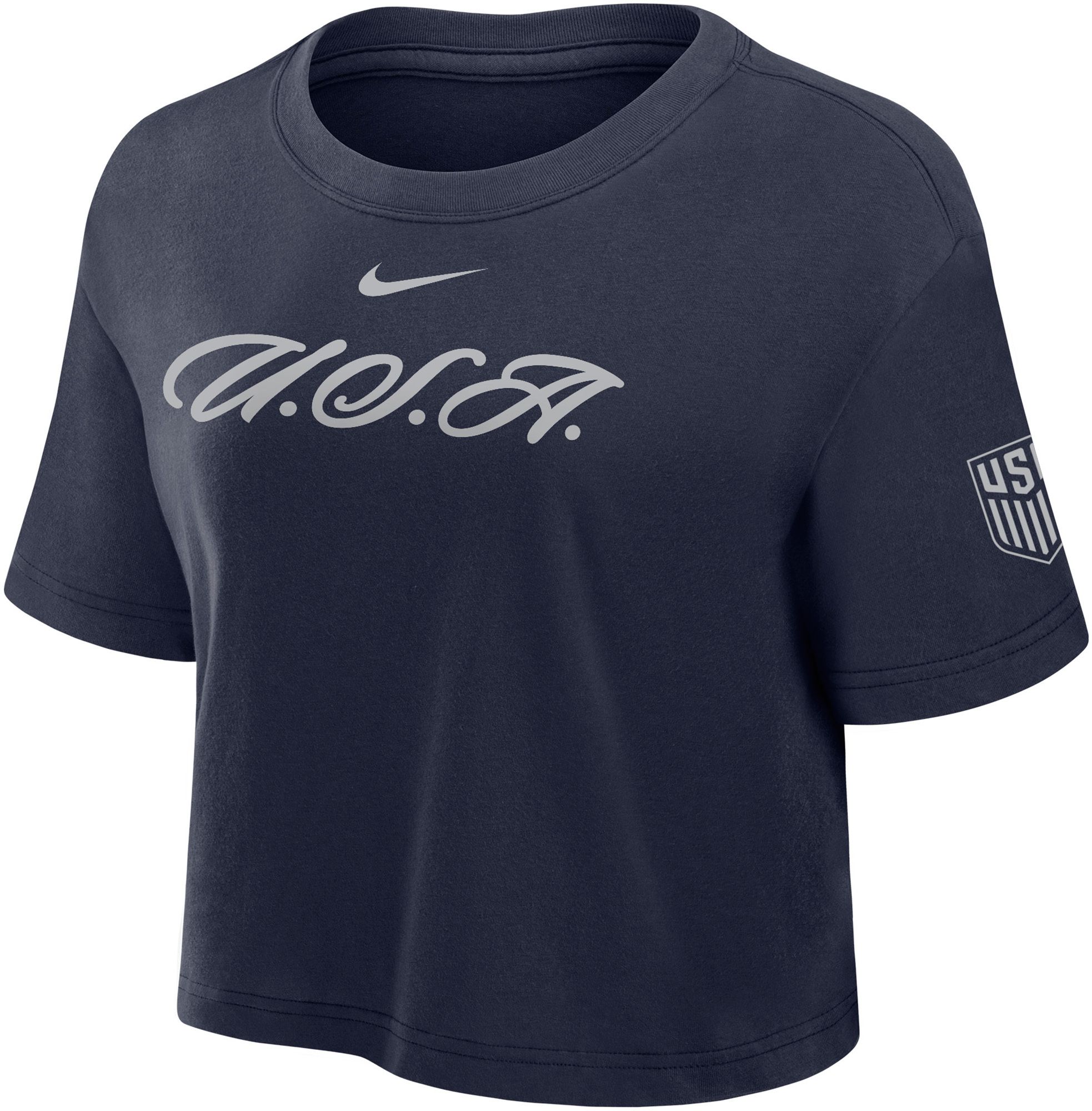 Nike Women's USMNT Navy World Cup 2026 Women's Wordmark Cropped T-Shirt