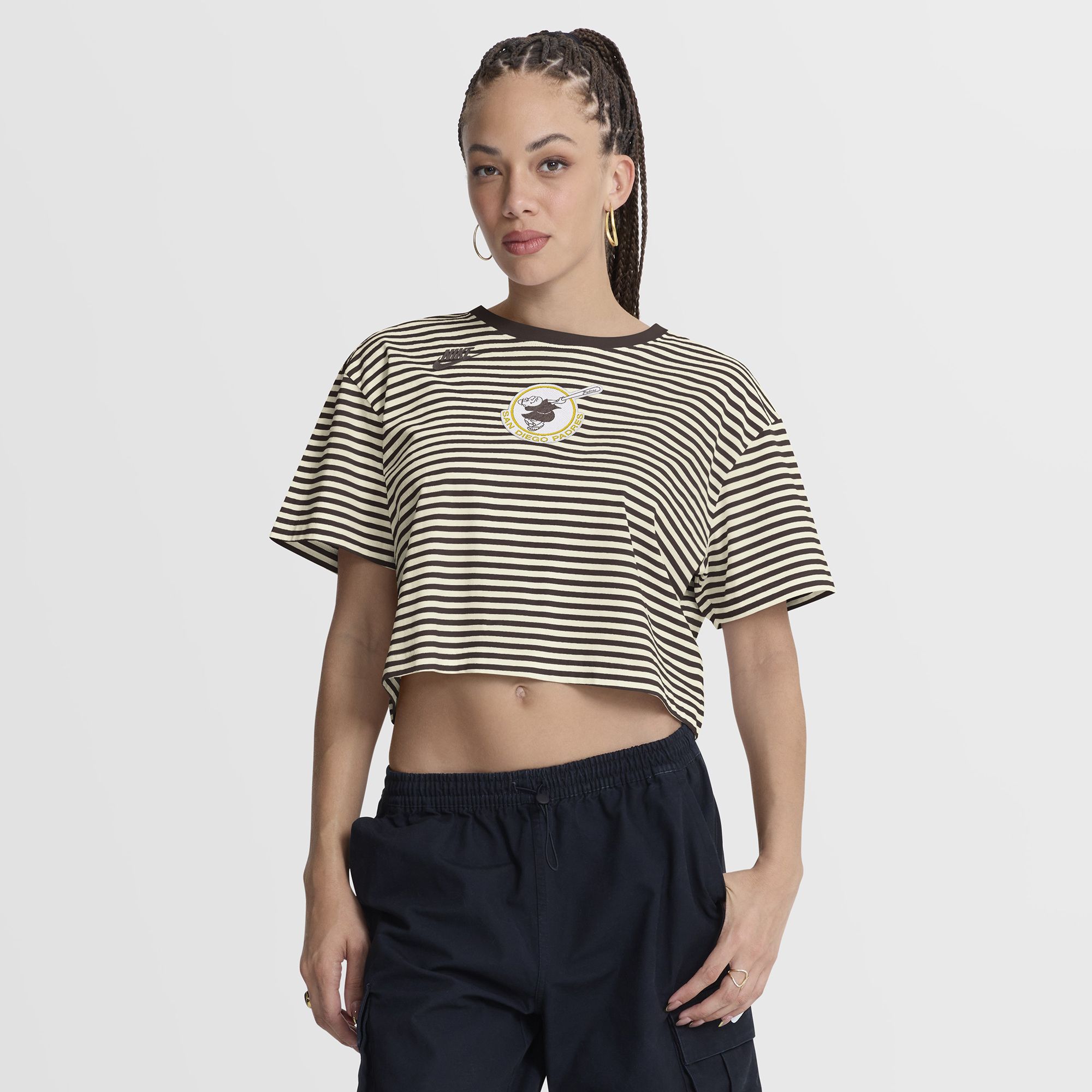 Nike Women's San Diego Padres Brown Cotton Striped T-Shirt