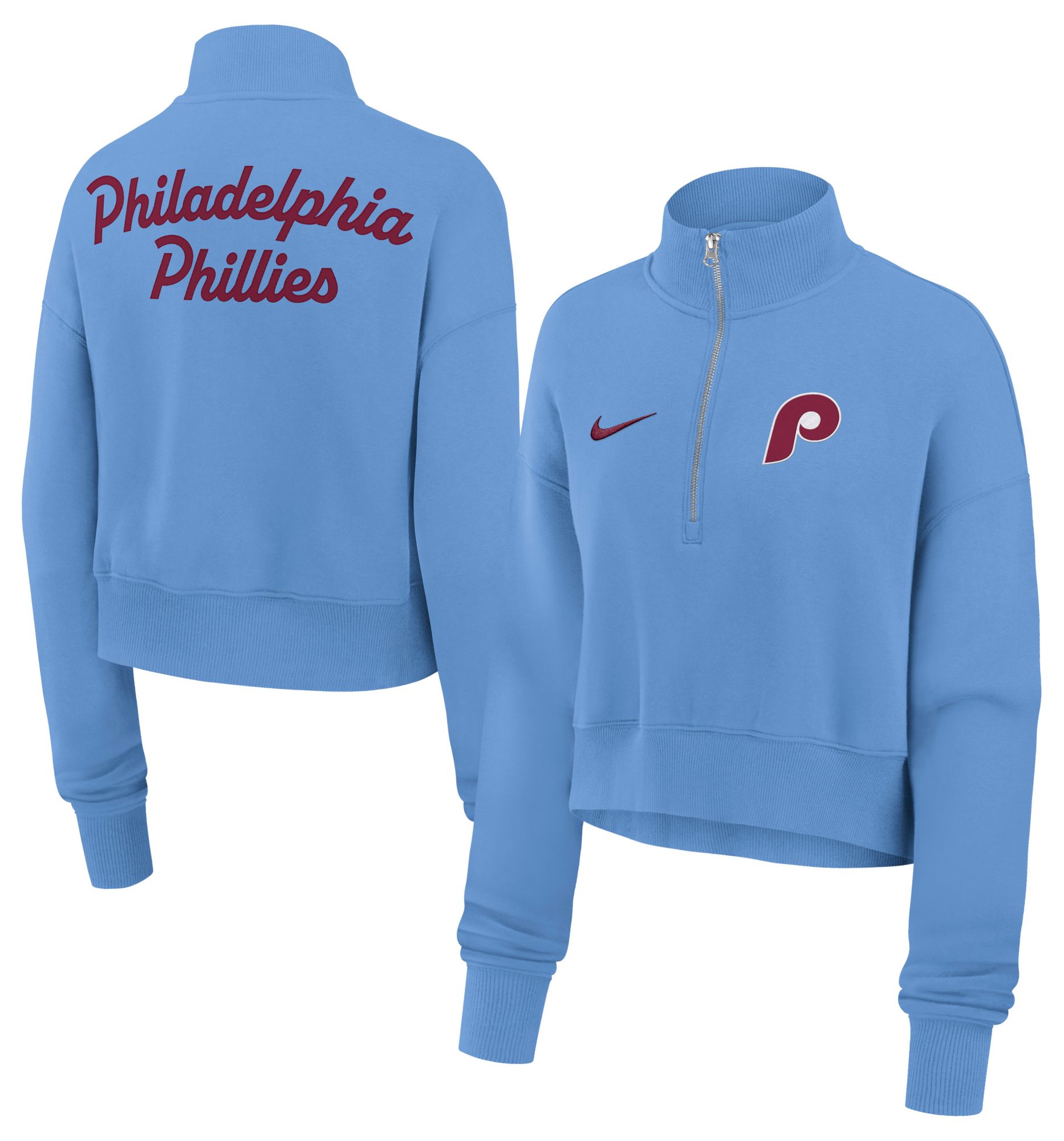Nike Women's Philadelphia Phillies Phoenix Blue Cropped Quarter-Zip