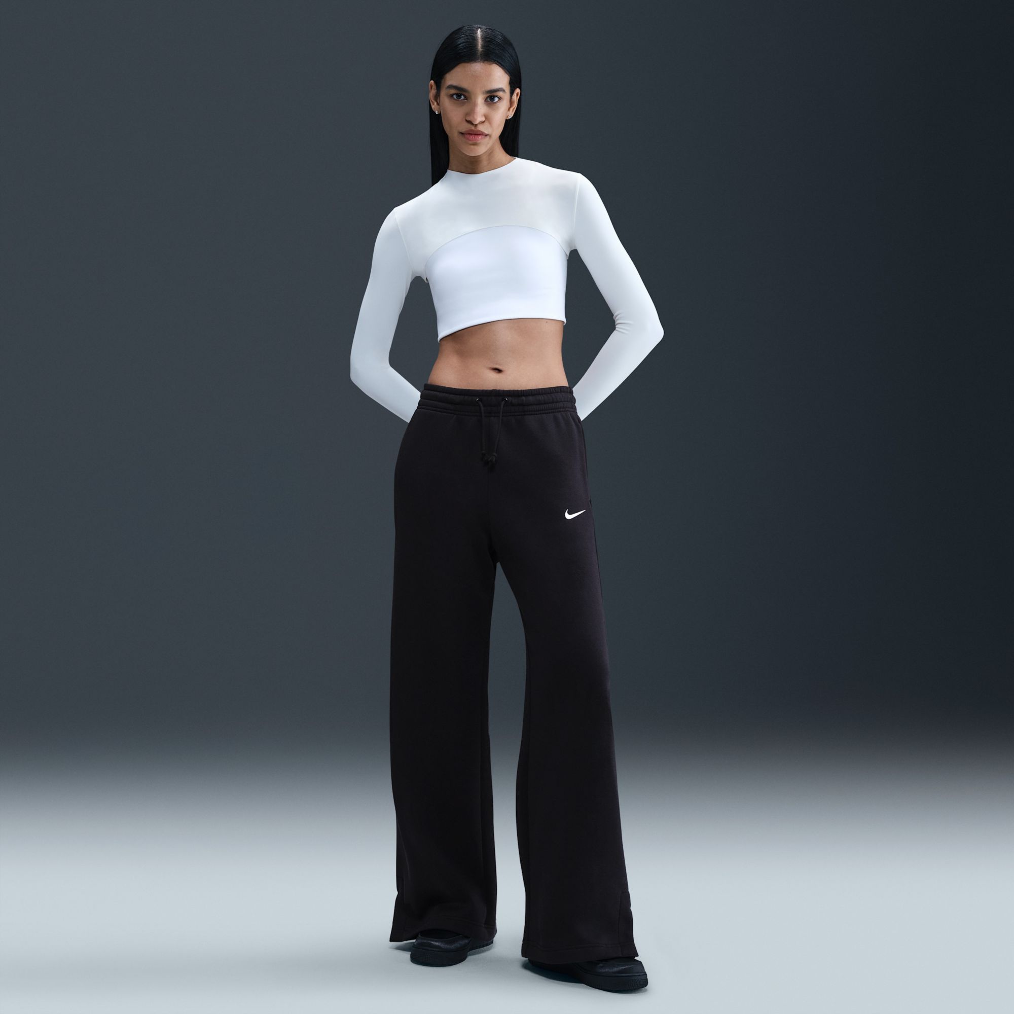 Nike Women's Sportswear Phoenix Fleece High-Waisted Wide-Leg Pants Black thumbnail