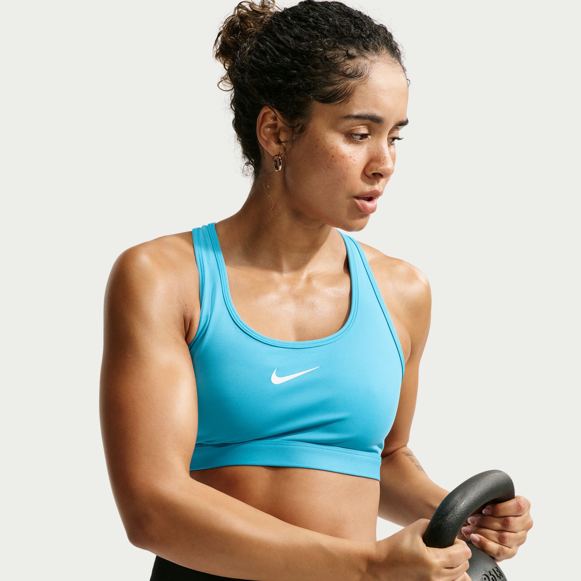 Nike Women's Swoosh Medium Support Non-Padded Sports Bra, Baltic Blue/White