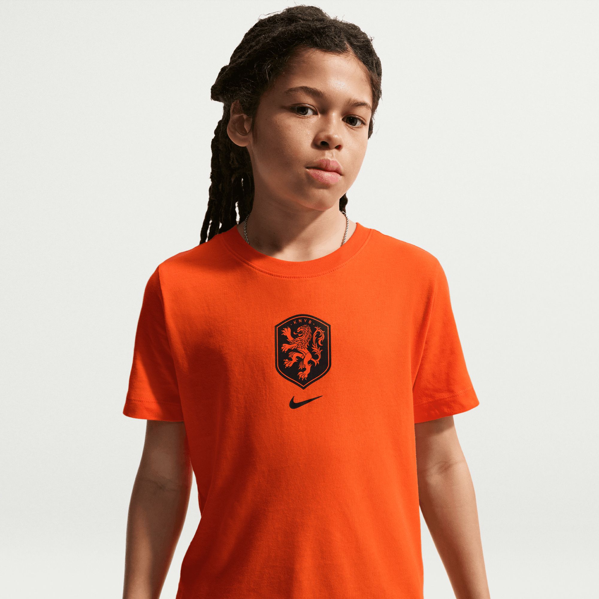 Nike Youth Netherlands 2026 Orange Home Crest T-Shirt