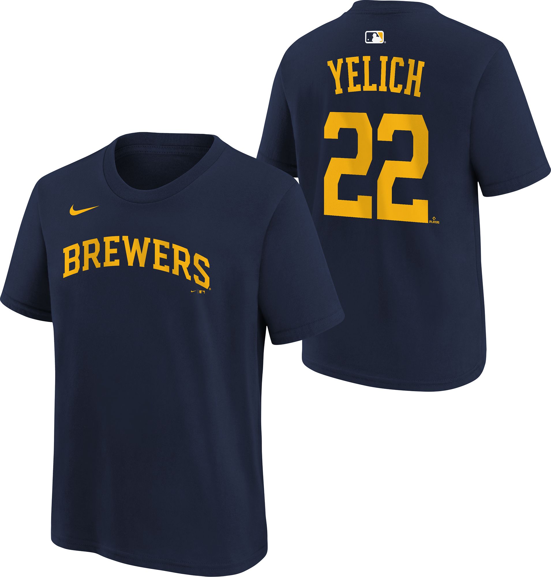 Nike Youth Milwaukee Brewers Christian Yelich #22 Navy Home T-Shirt