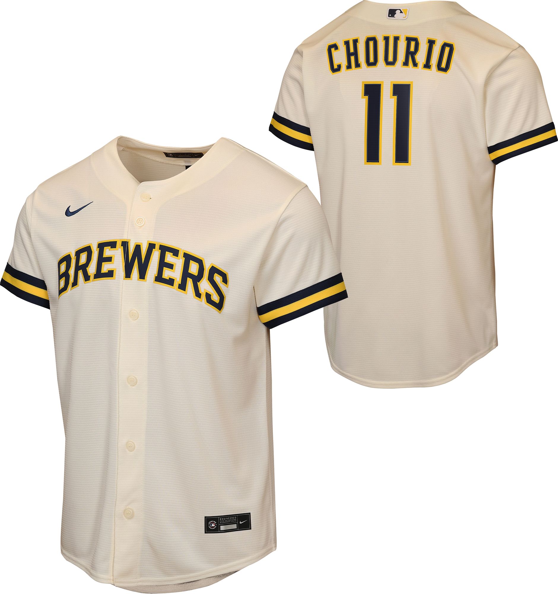 Nike Youth Milwaukee Brewers White Jackson Chourio #11 Home Baseline Jersey