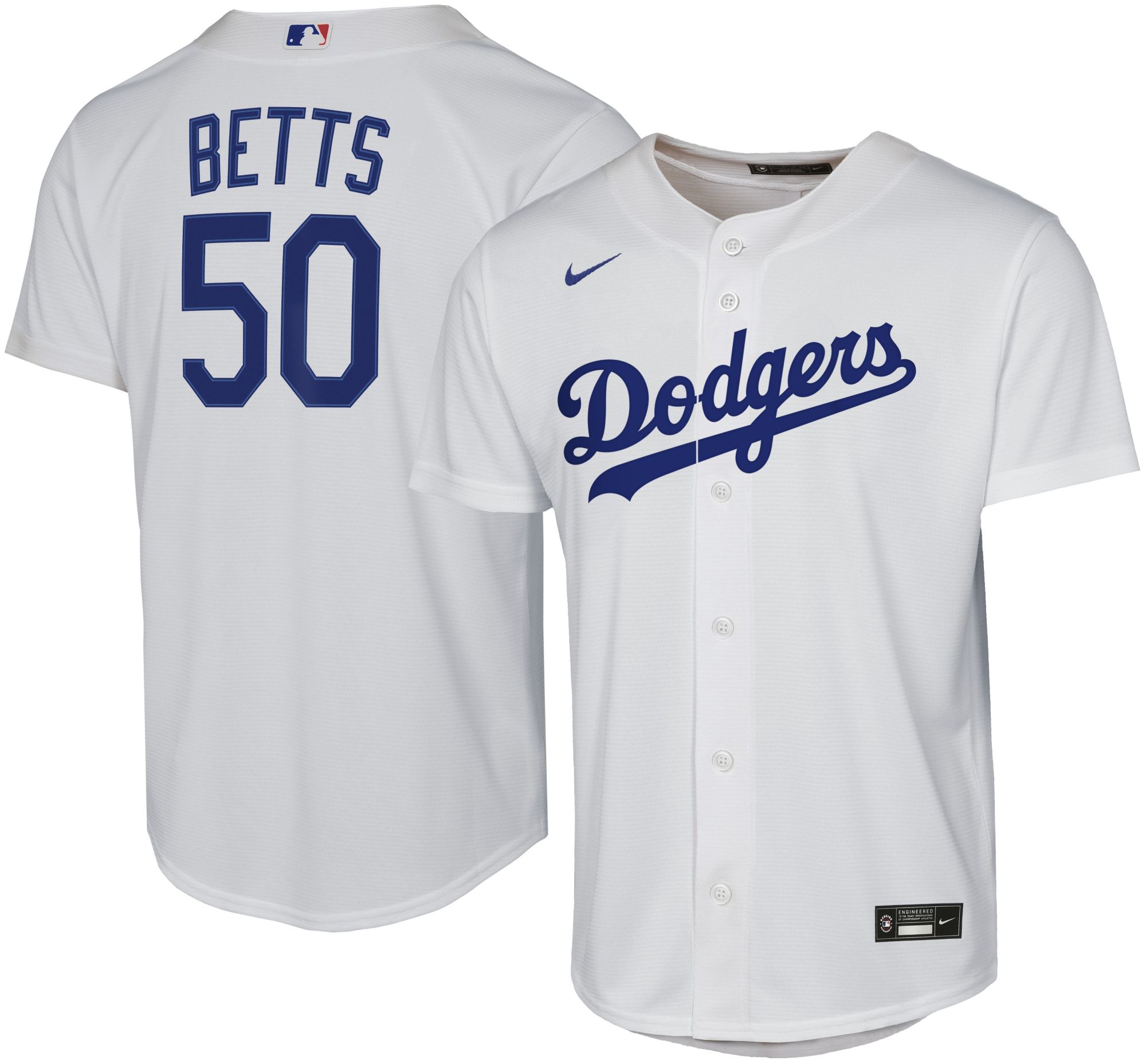 Nike Youth Los Angeles Dodgers Mookie Betts #50 White Baseline Home T-Shirt