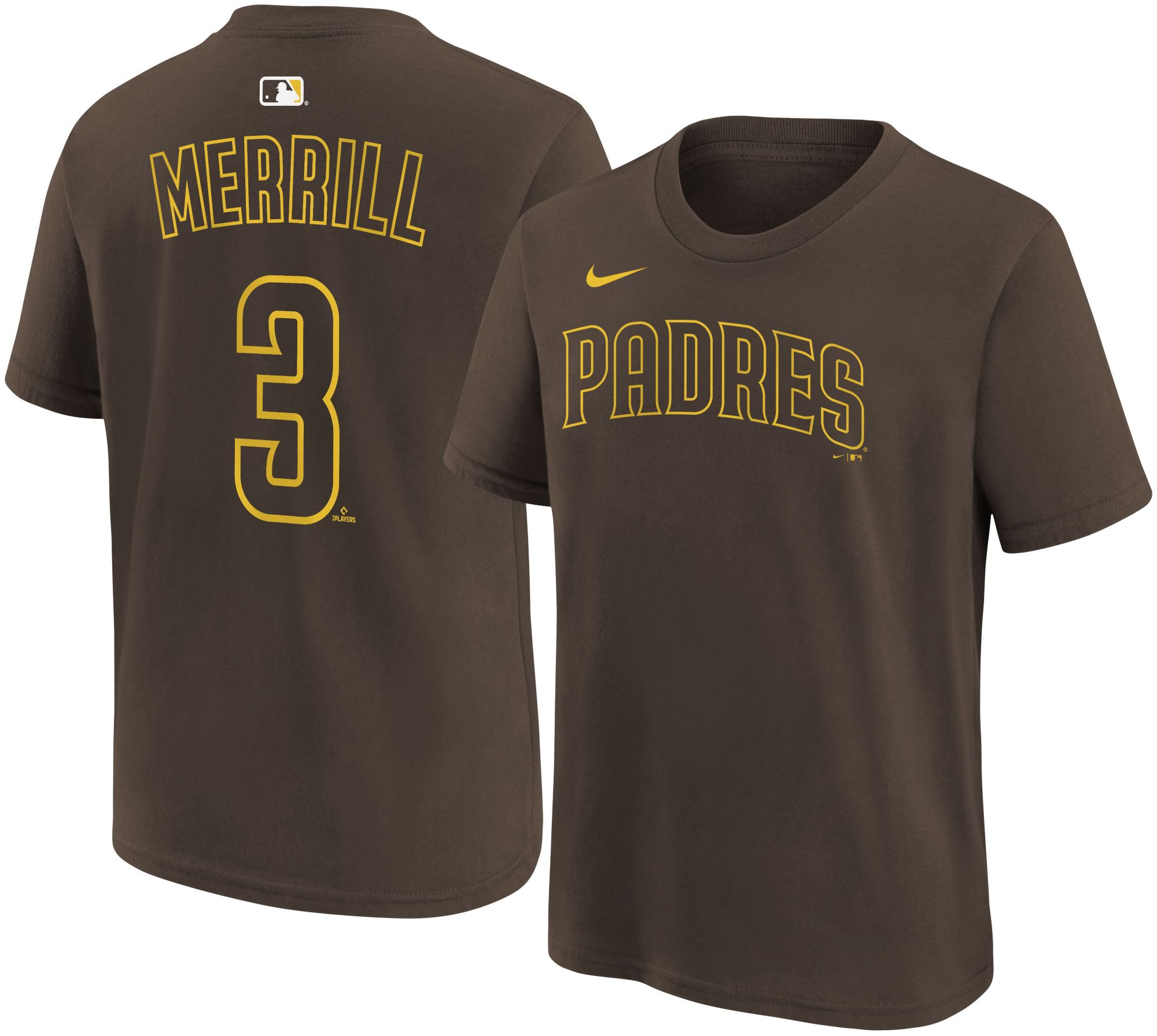 Nike Youth San Diego Padres Jackson Merrill #3 Brown Home T-Shirt