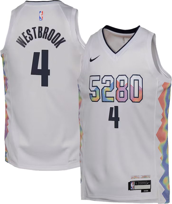 Nike Youth 2024-25 City Edition Denver Nuggets Russell Westbrook #4 White Swingman Jersey