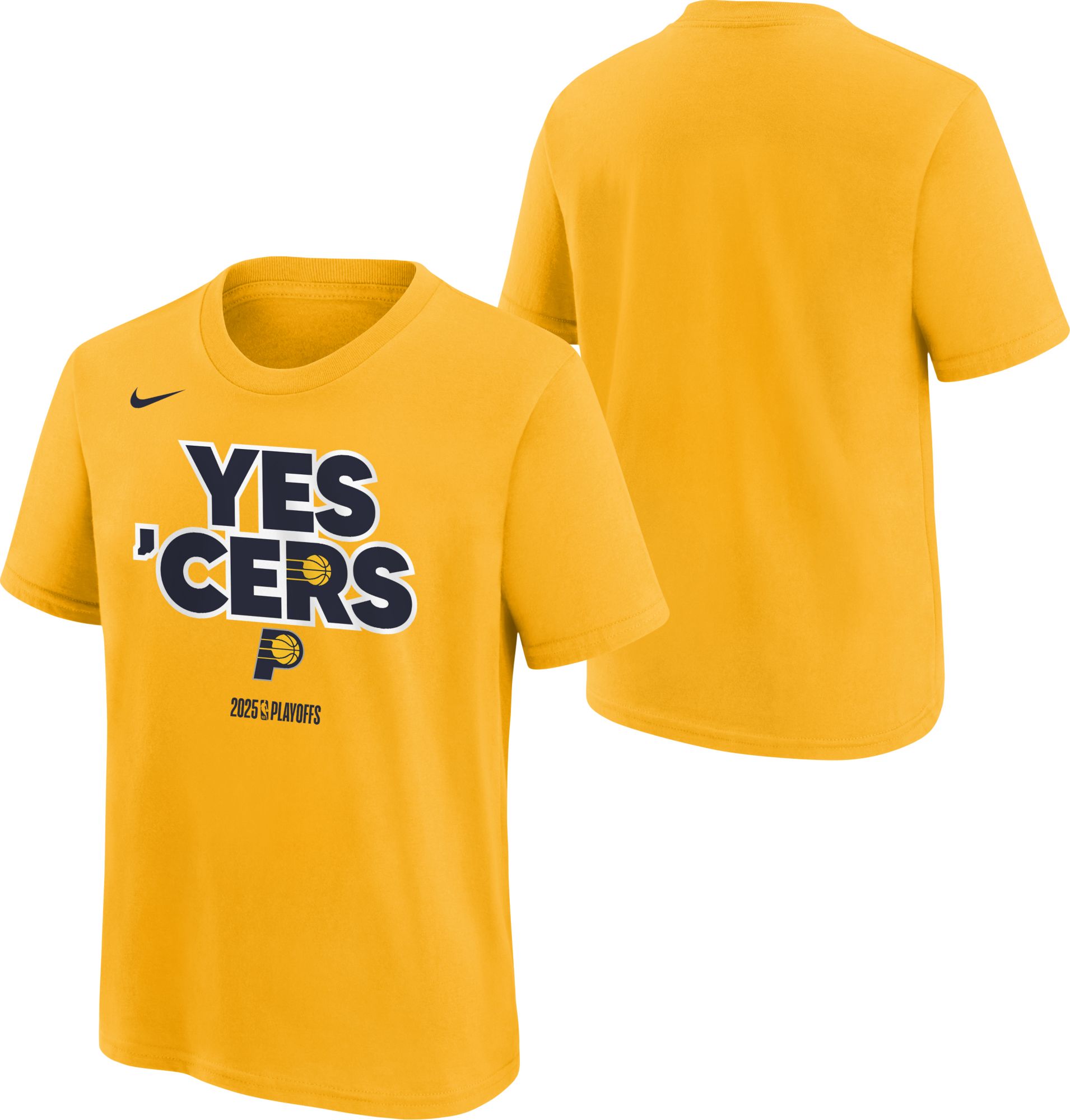 Nike Youth 2024-25 NBA Playoffs Indiana Pacers "Yes 'Cers" Mantra Yellow T-Shirt