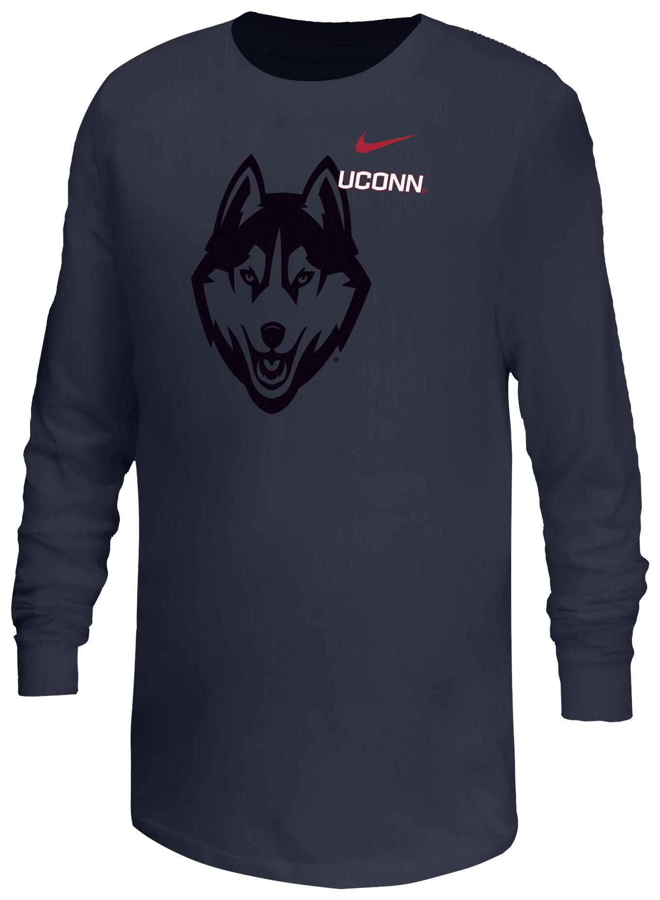 Nike Youth UConn Huskies Navy Core Cotton Mascot Logo Long Sleeve T-Shirt