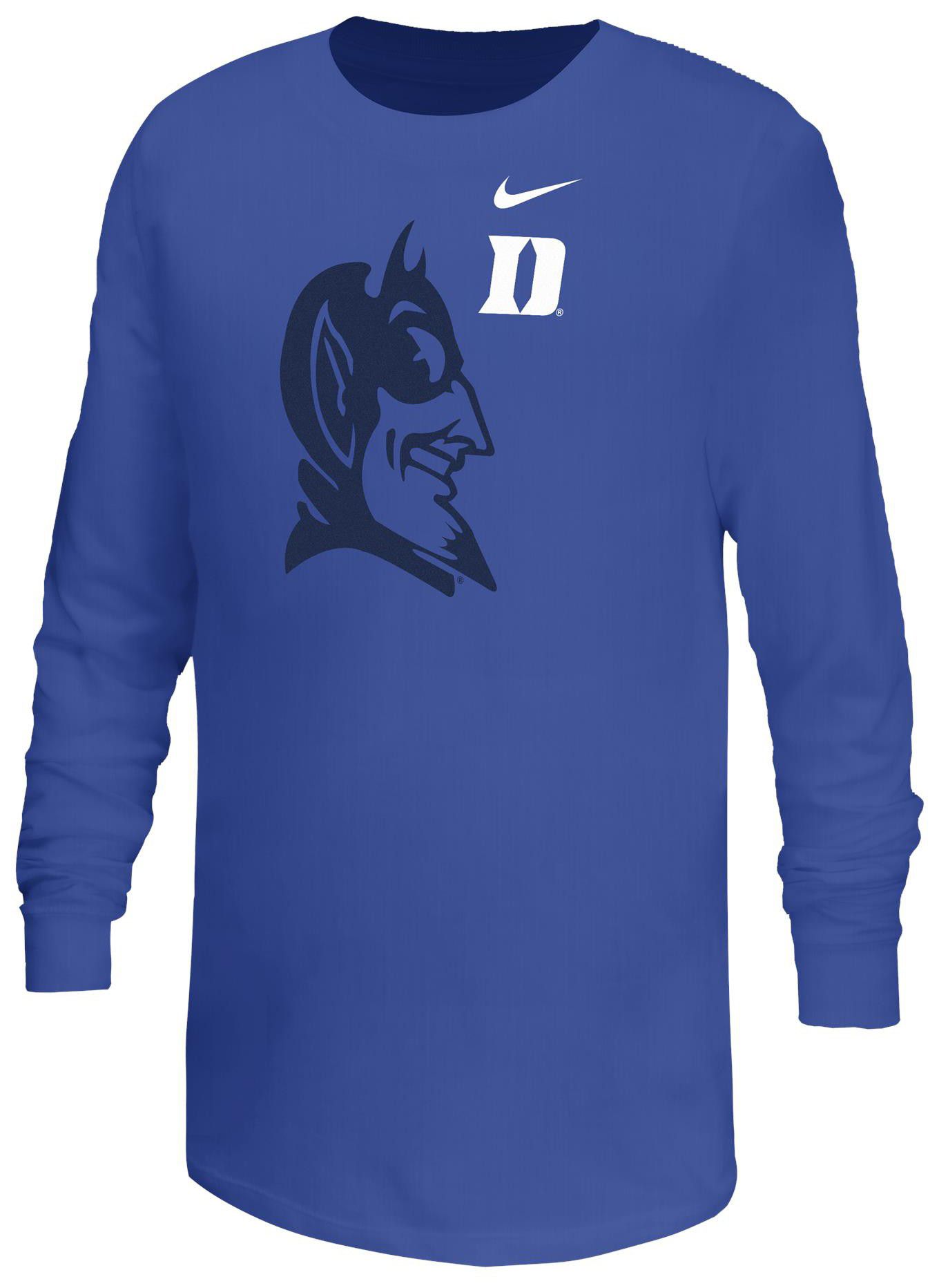 Nike Youth Duke Blue Devils Royal Core Cotton Mascot Logo Long Sleeve T-Shirt