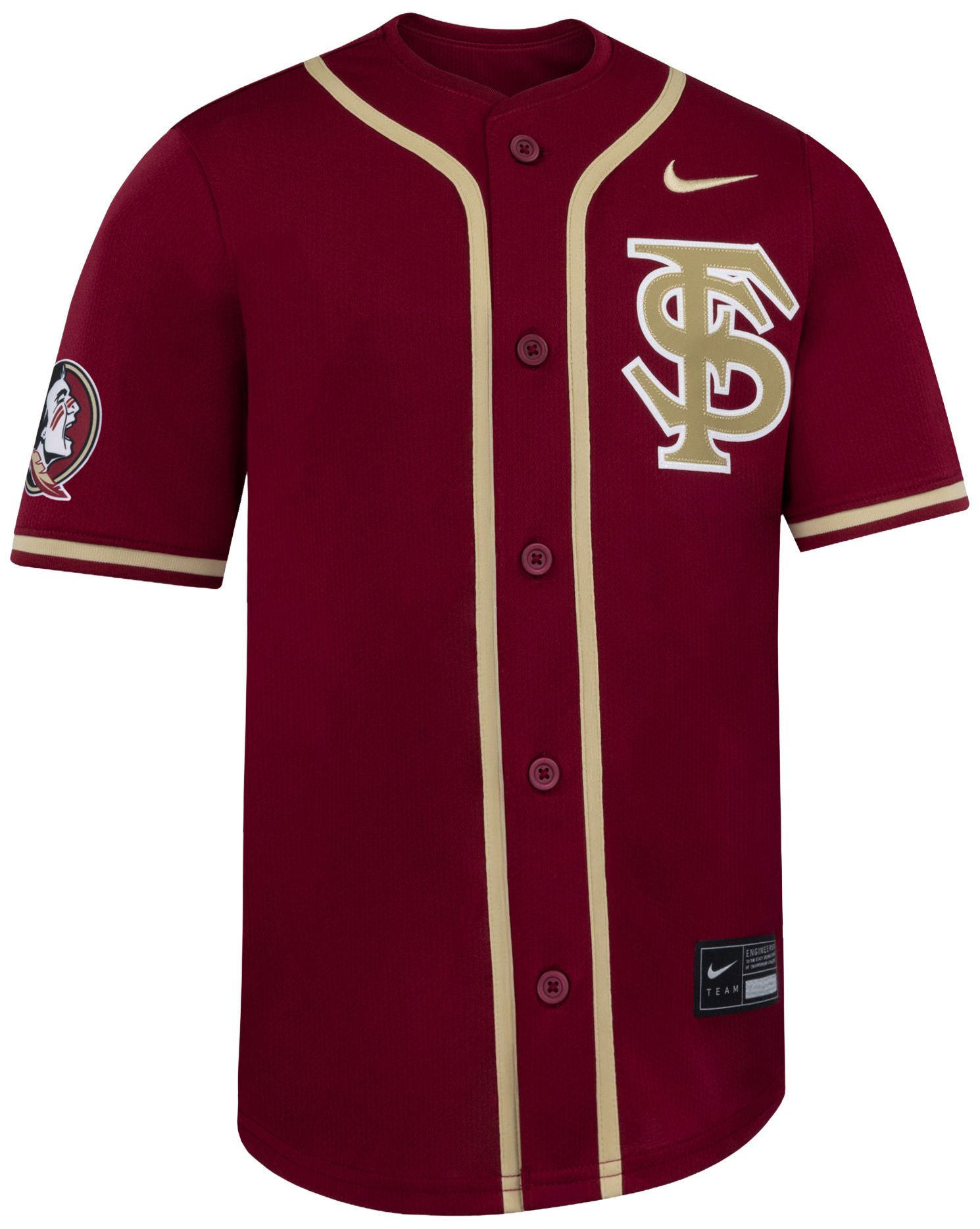 Nike Youth Florida State Seminoles Maroon Full Button Replica Baseball Jersey