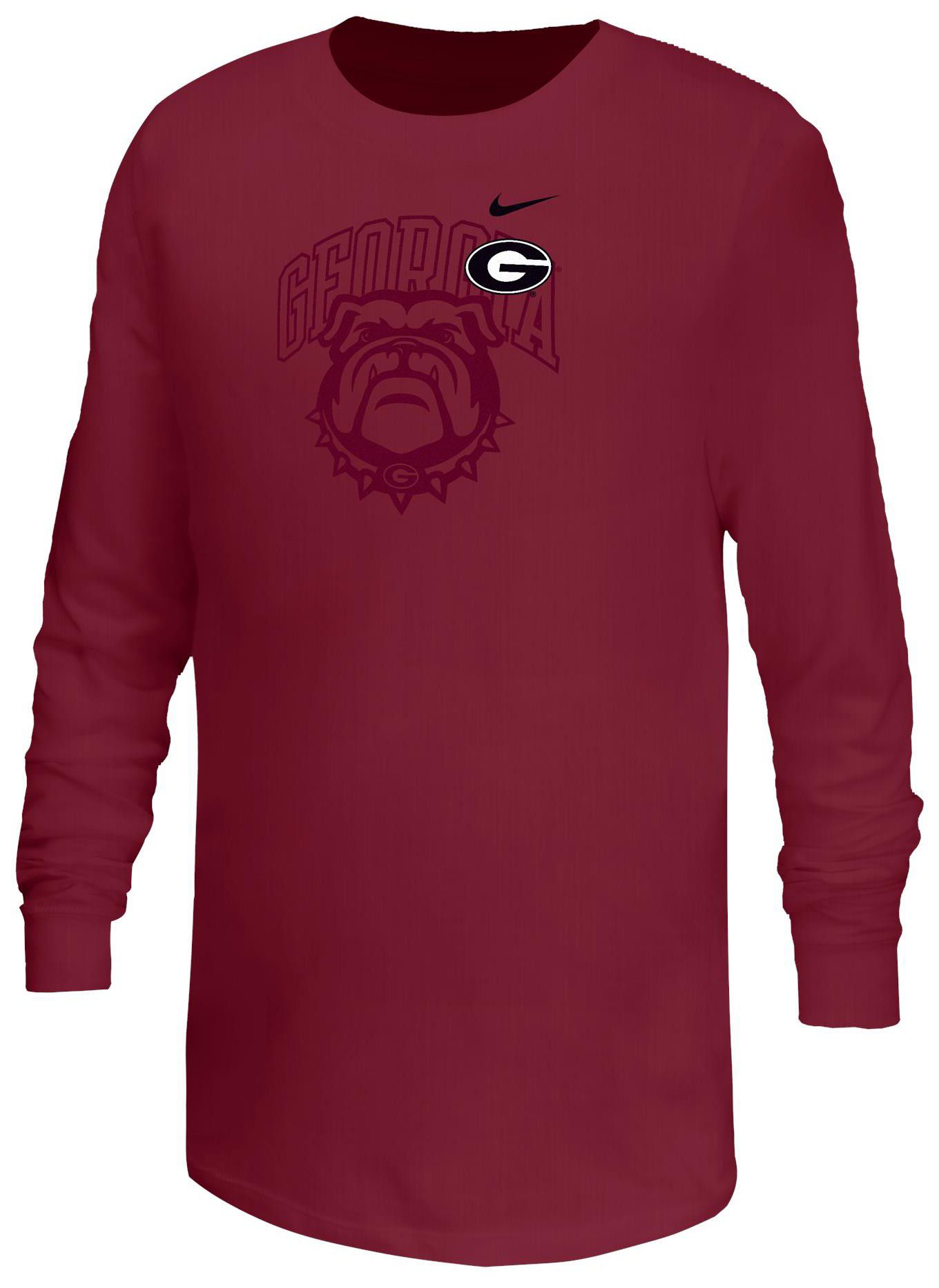 Nike Youth Georgia Bulldogs Red Core Cotton Mascot Logo Long Sleeve T-Shirt