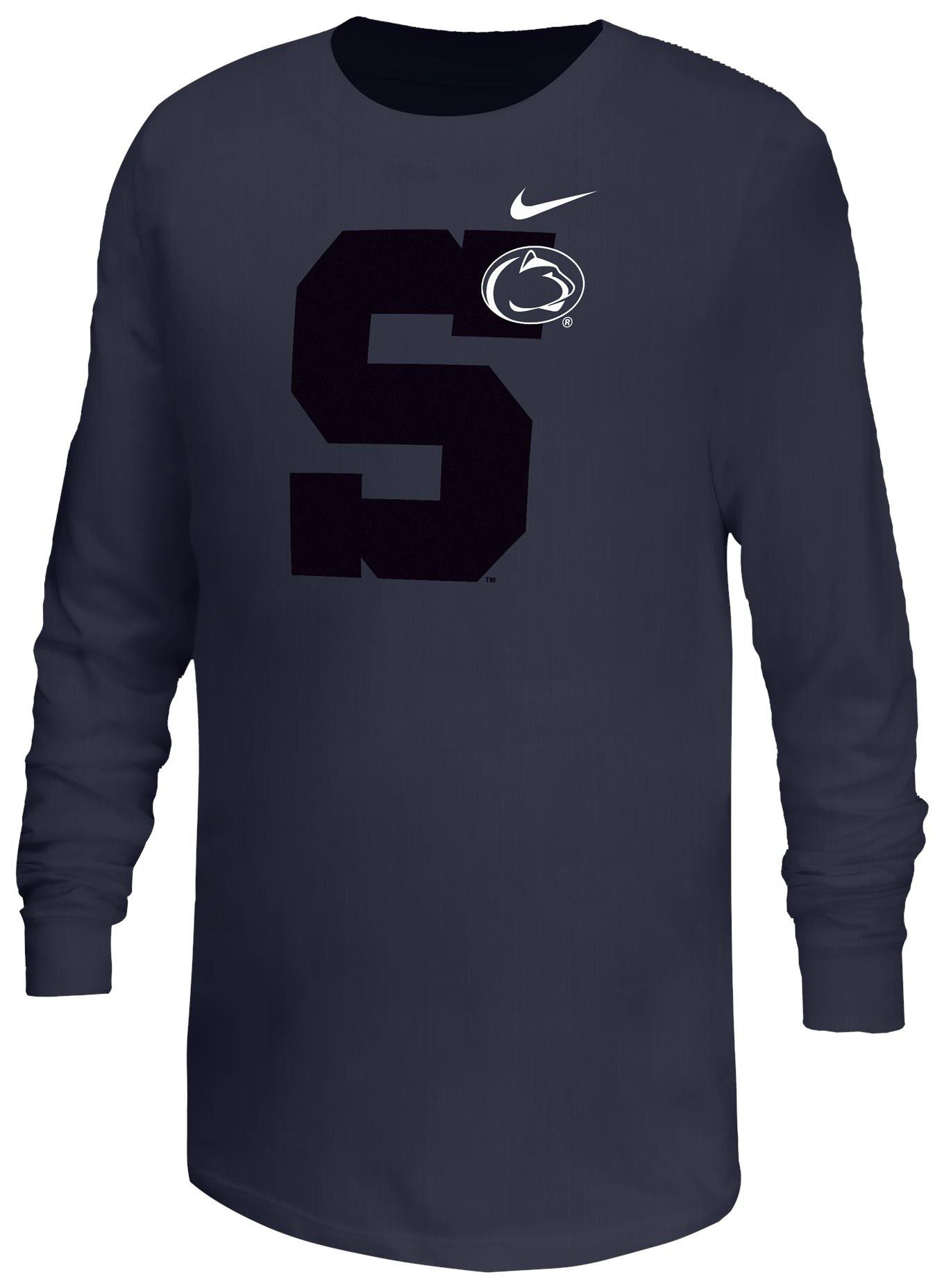 Nike Youth Penn State Nittany Lions Navy Core Cotton Mascot Logo Long Sleeve T-Shirt