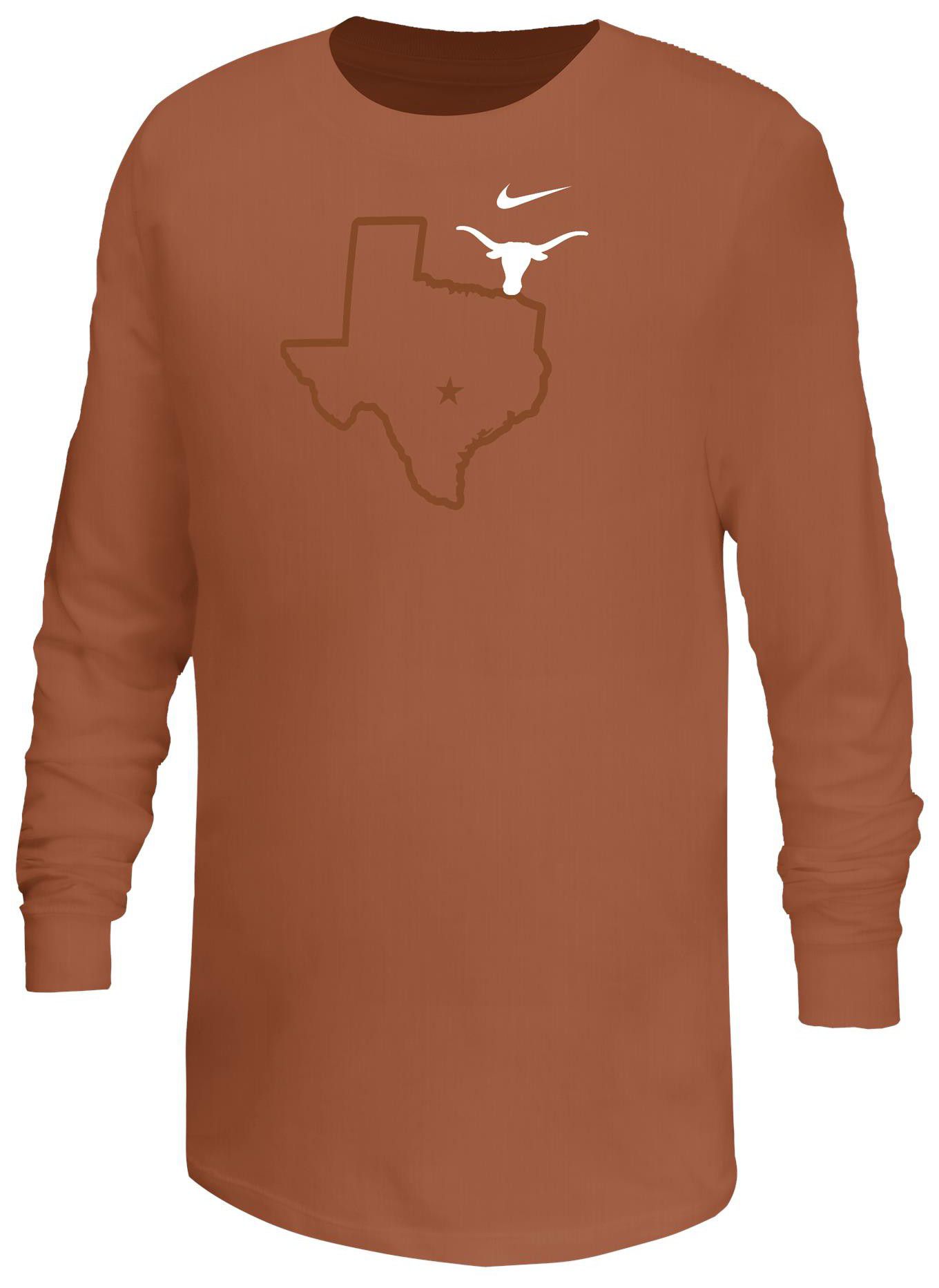 Nike Youth Texas Longhorns Orange Core Cotton Mascot Logo Long Sleeve T-Shirt