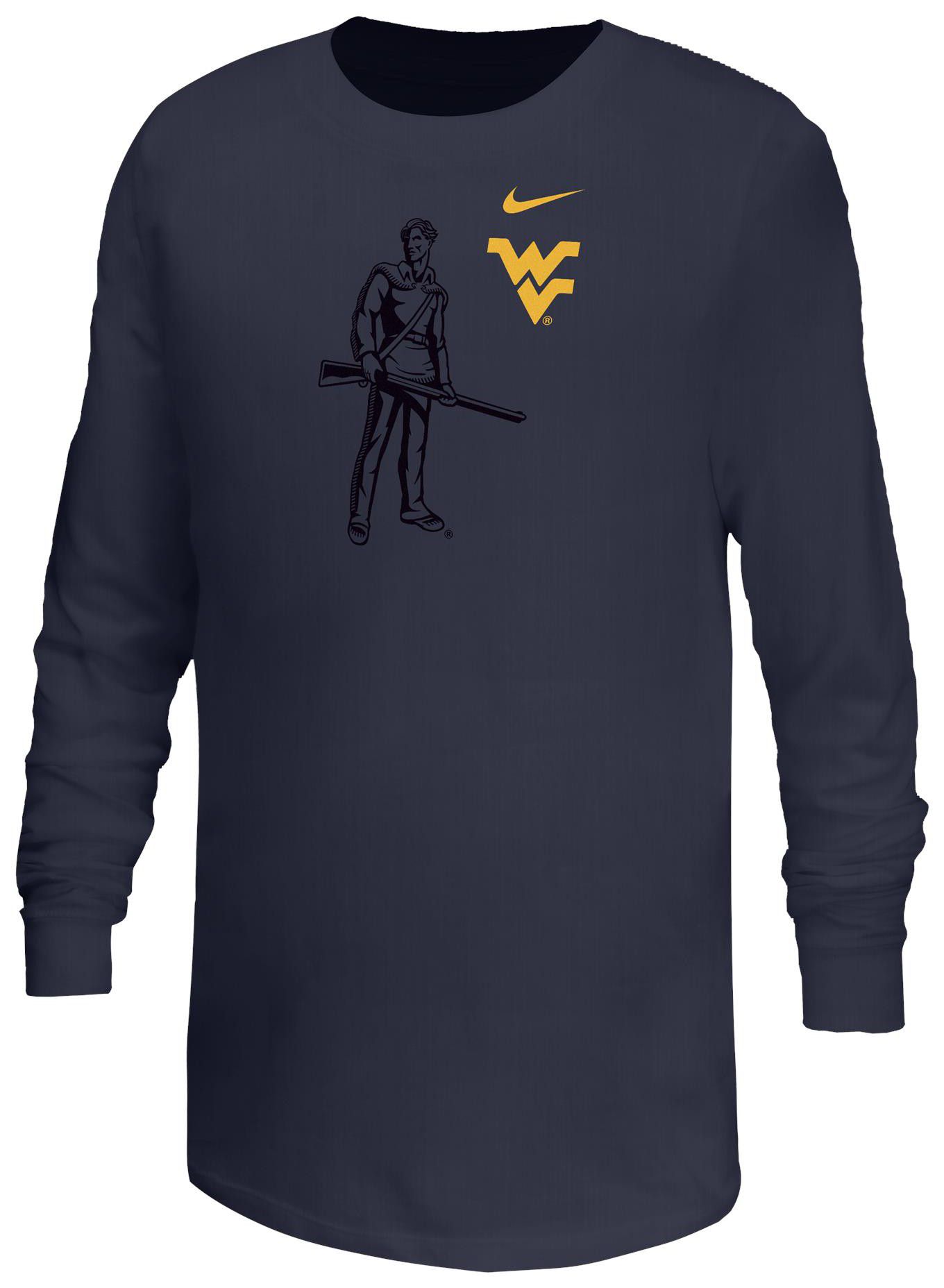 Nike Youth West Virginia Mountaineers Navy Core Cotton Mascot Logo Long Sleeve T-Shirt