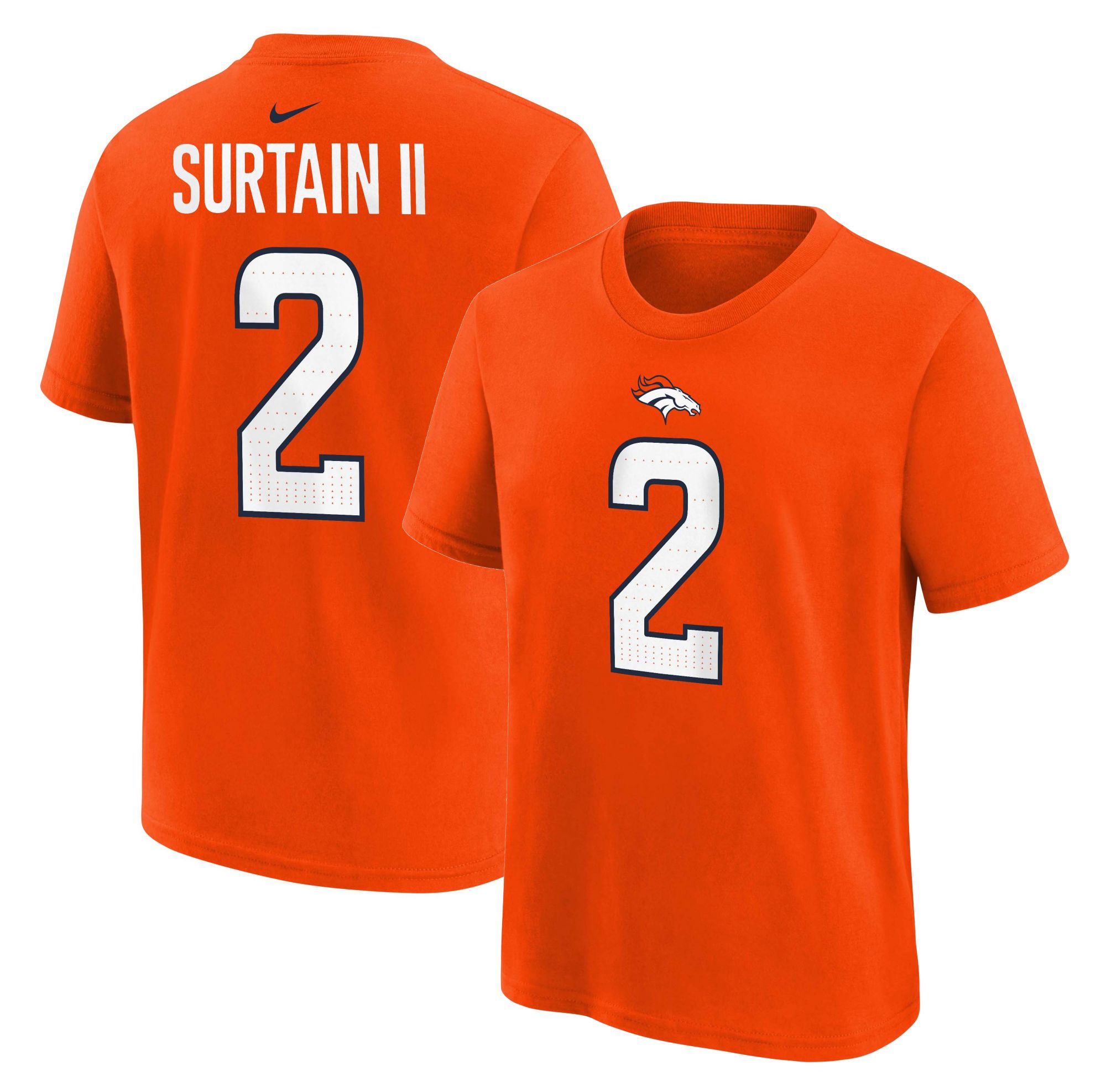 Nike Youth Denver Broncos Patrick Surtain II #2 Brilliant Orange T-Shirt