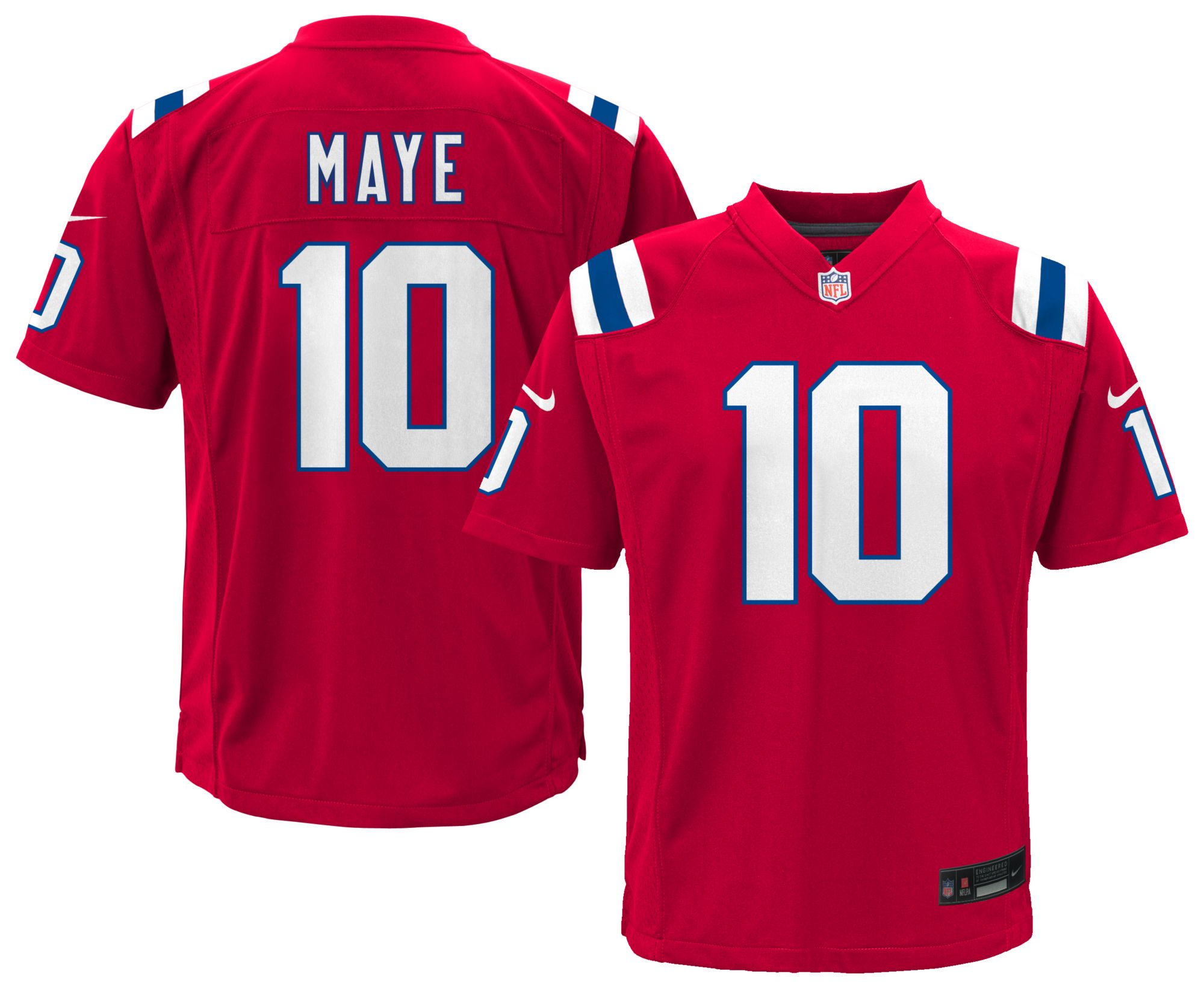 Nike Youth New England Patriots Drake Maye #10 Red Alternate Game Jersey