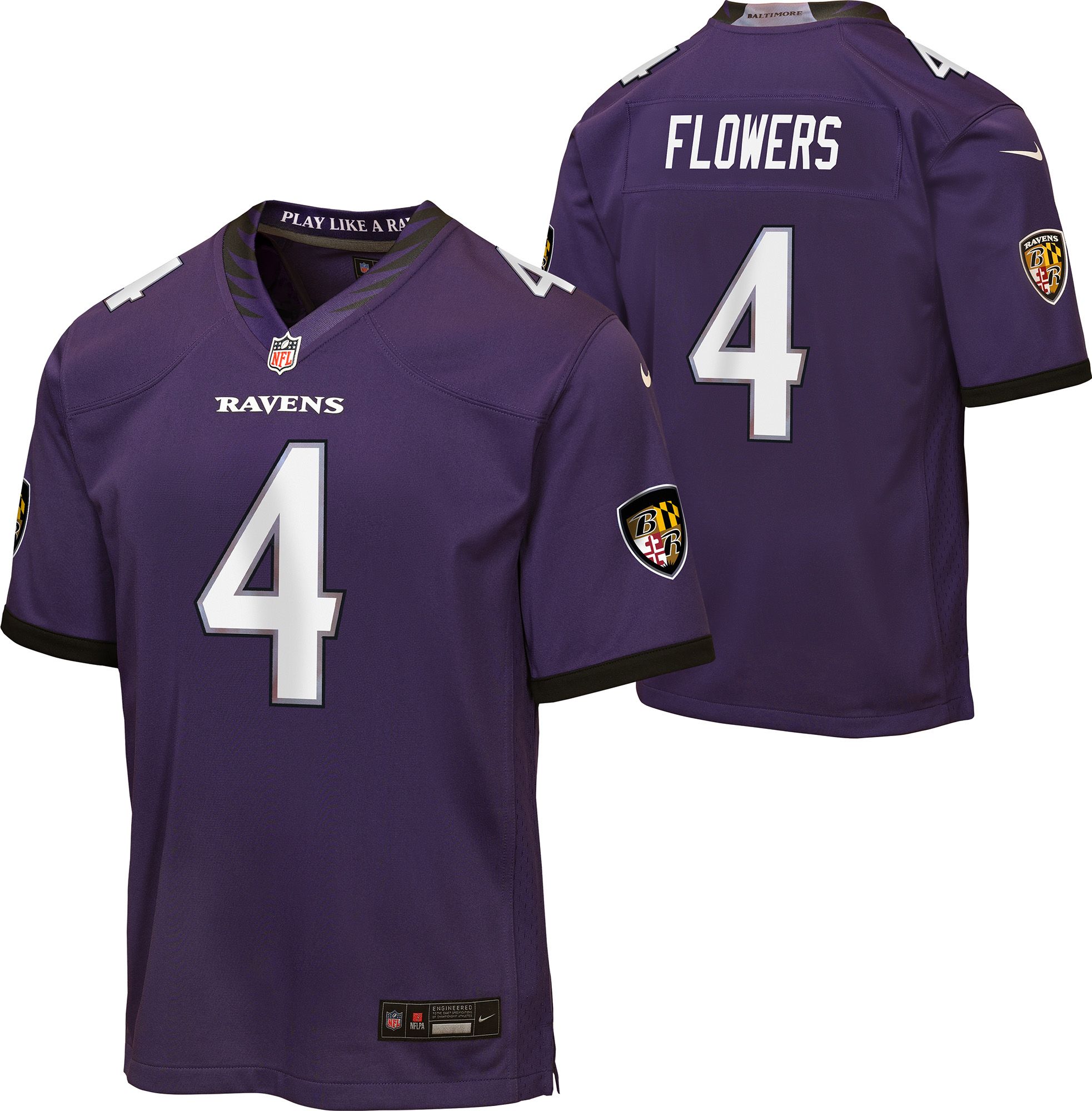Nike Youth Baltimore Ravens Zay Flowers #4 Purple Home Game Jersey