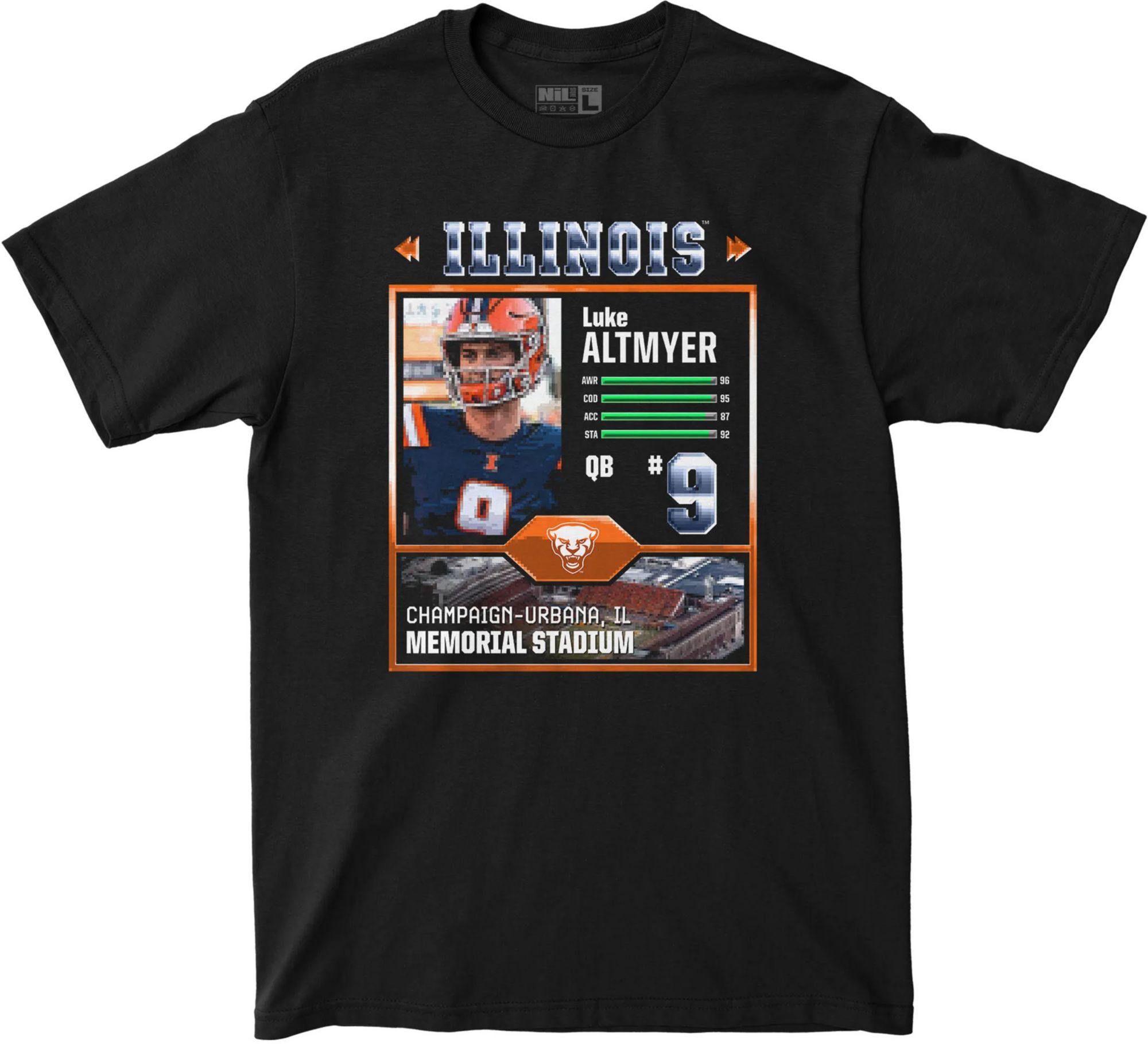 Campus Ink Men's Illinois Fighting Illini Luke Altmyer #9 Video Game Rating Black T-Shirt