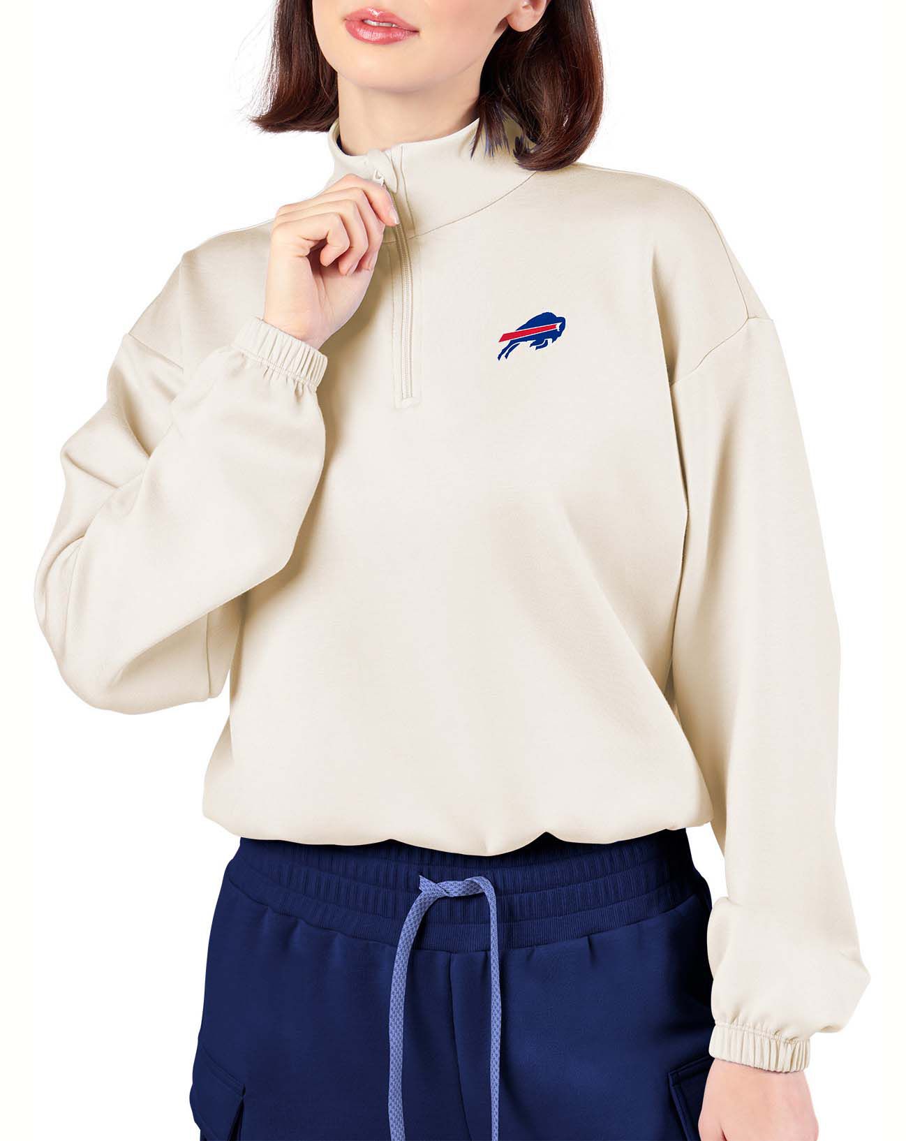 Certo Women's Buffalo Bills Bone Cropped 1/4 Sleeve Shirt